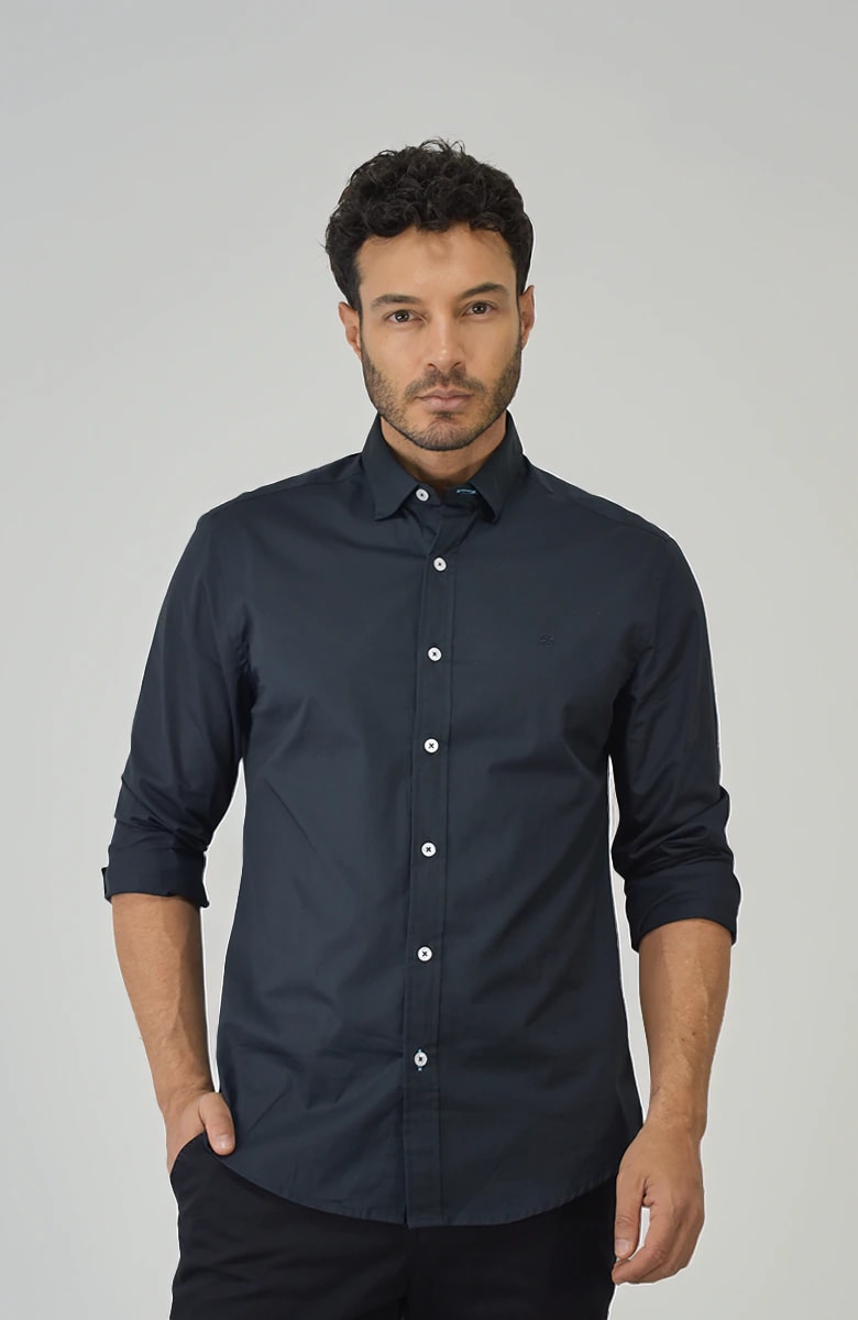 Camisa Popelina Manga larga Negra Para Hombre - imagen 1