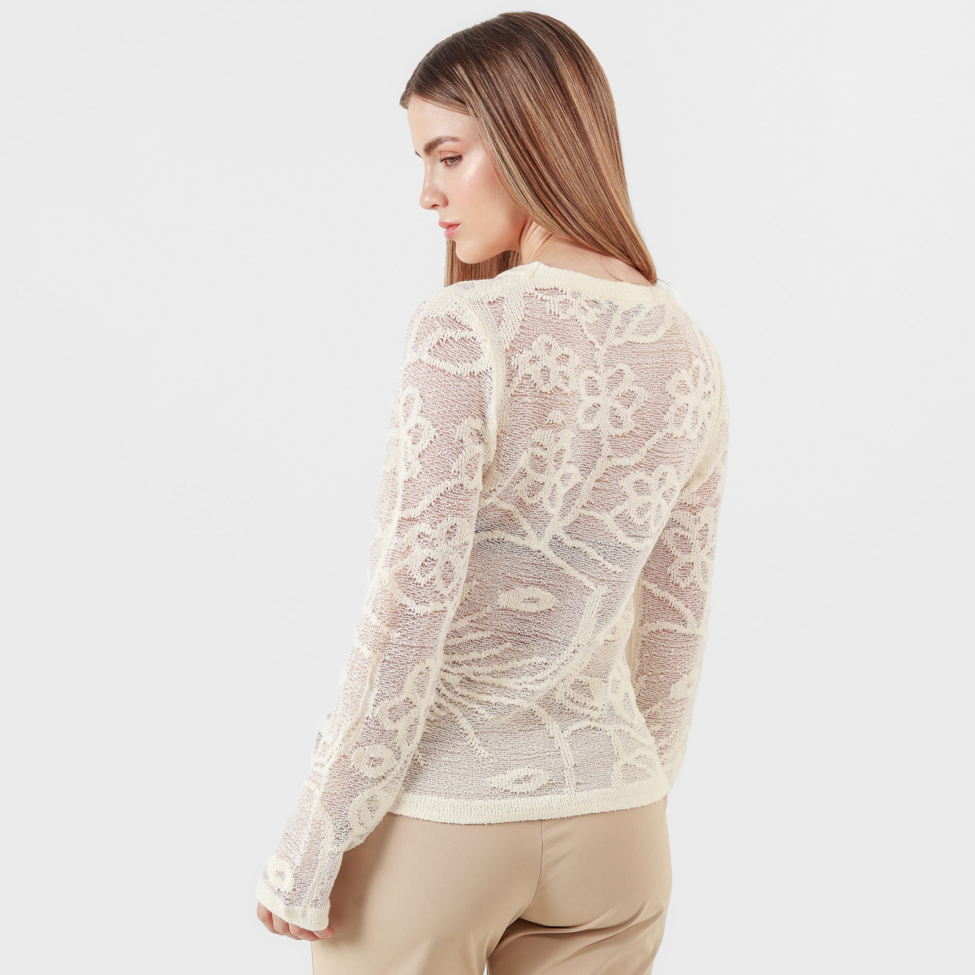 Sweater textura flor cuello redondo manga larga - imagen 1