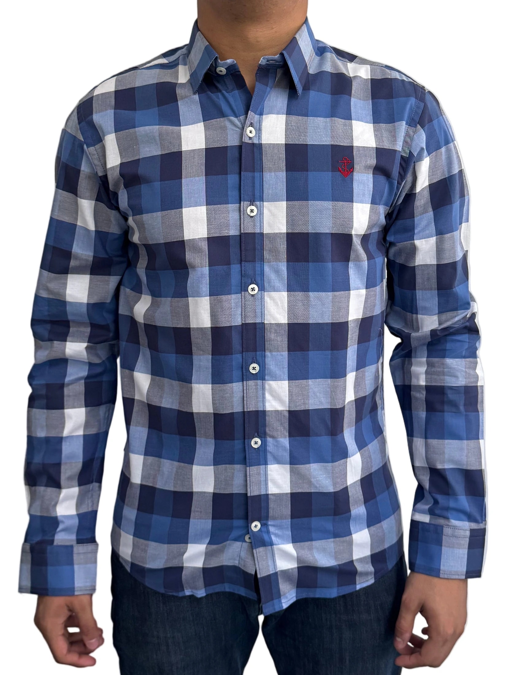 Camisa Azul Rey  Cuadros Navy Y Blanco A Roja - imagen 1