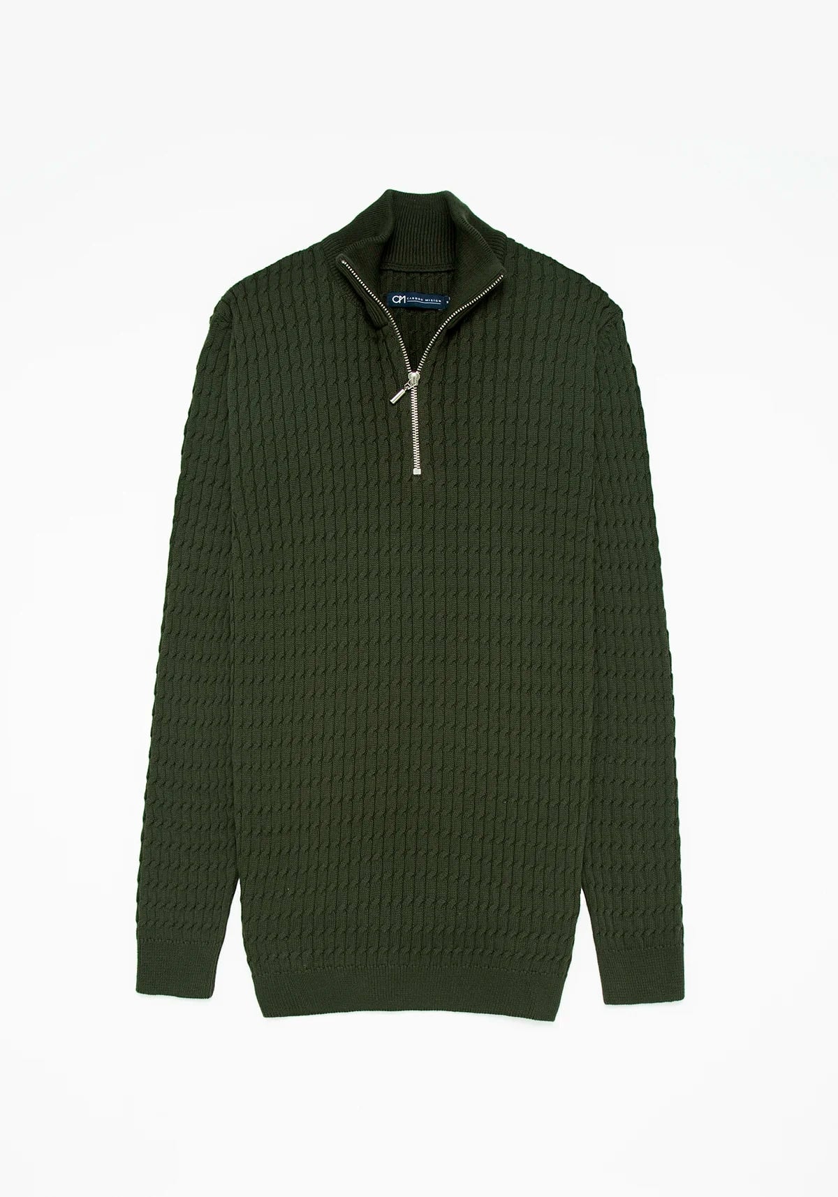 Saco Trenzado Half Zip Algodón Verde Militar - imagen 1