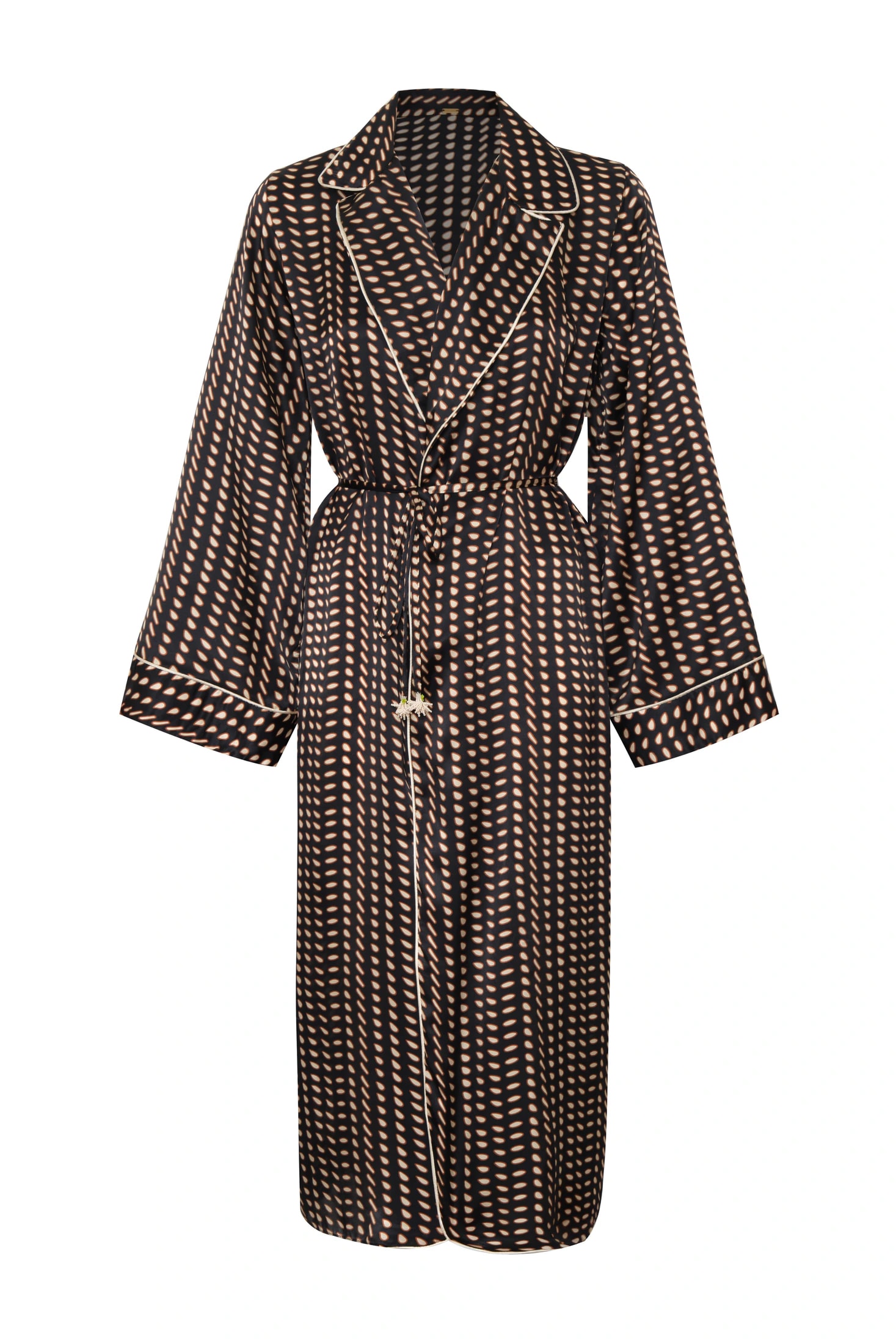 Western Satin Silk Kaftan / Black & Ivory Seeds - imagen 1
