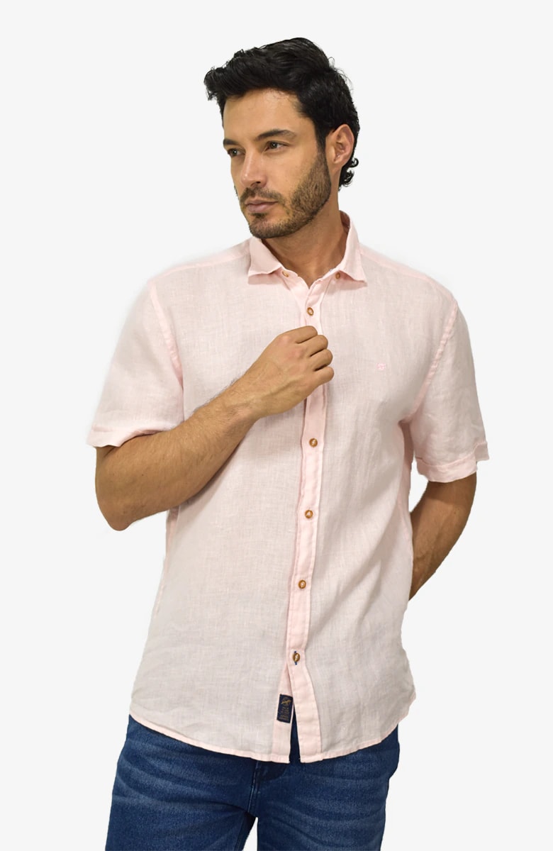 Camisa Manga Corta Lino Rosada para Hombre - imagen 1