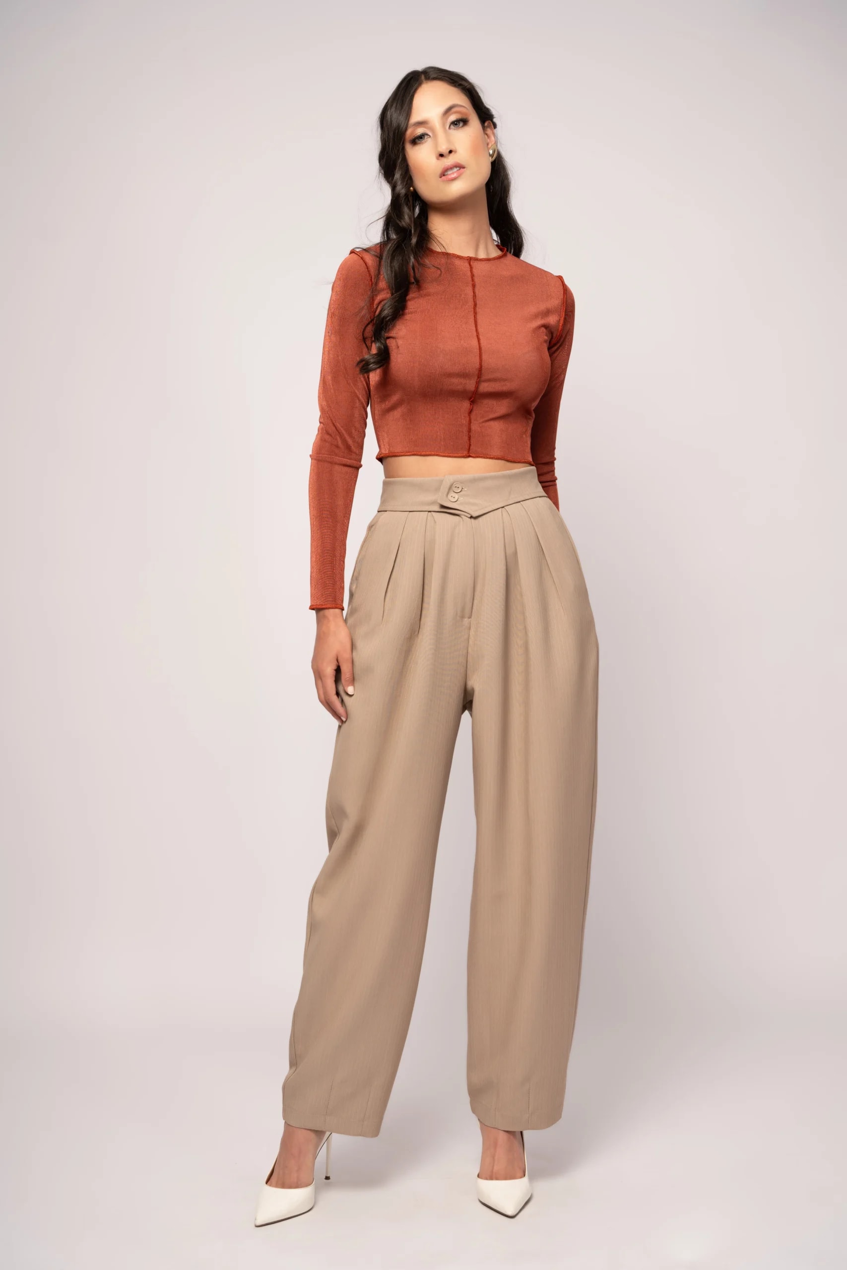 Pantalón Oriental Raya Tiza Camel - imagen 1