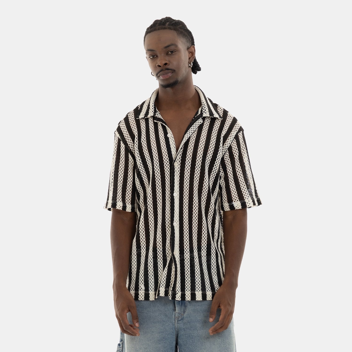 Mesh Striped Shirt Black - imagen 1