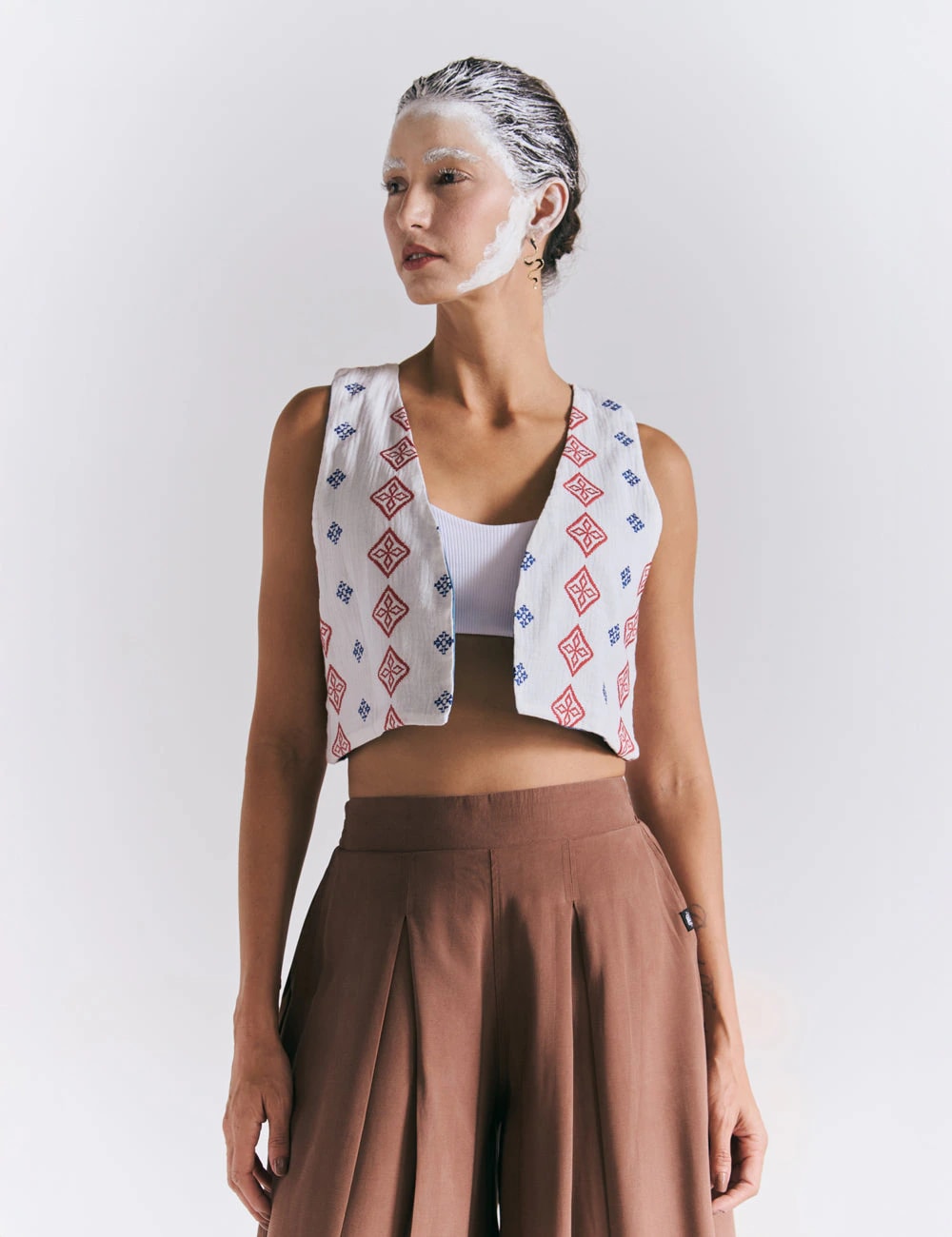 Chaleco Escote en Pico  Grecia blanco+azul+rojo Mujer - imagen 1