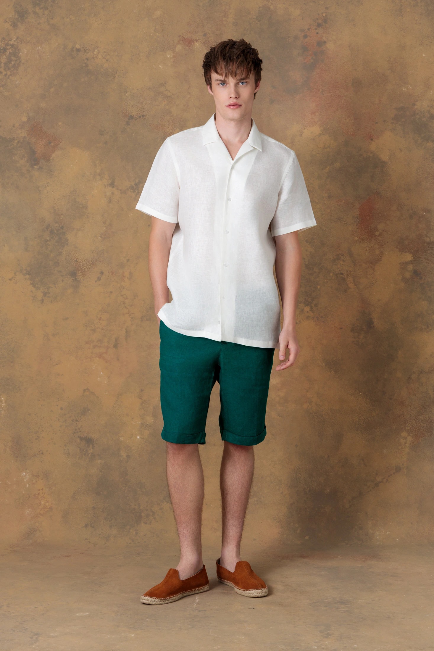 Men's linen shirt bowling spina white - imagen 1