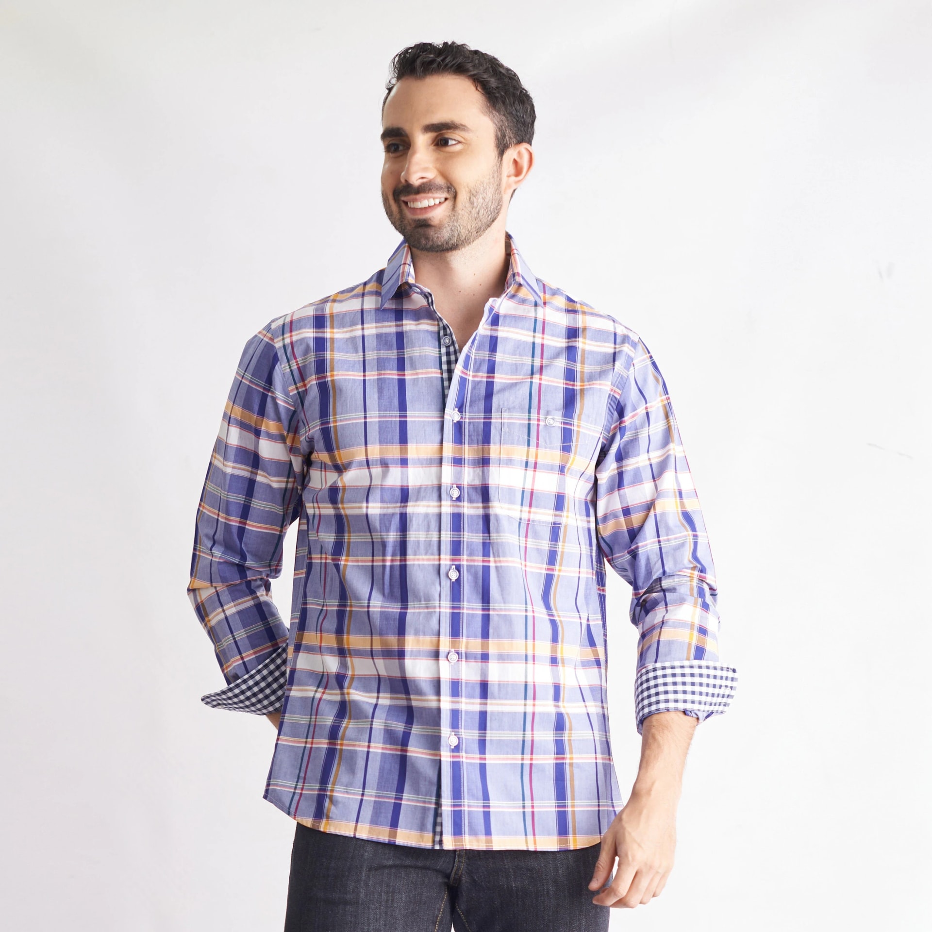 Camisa regular fit a cuadros color azul oscuro - imagen 1