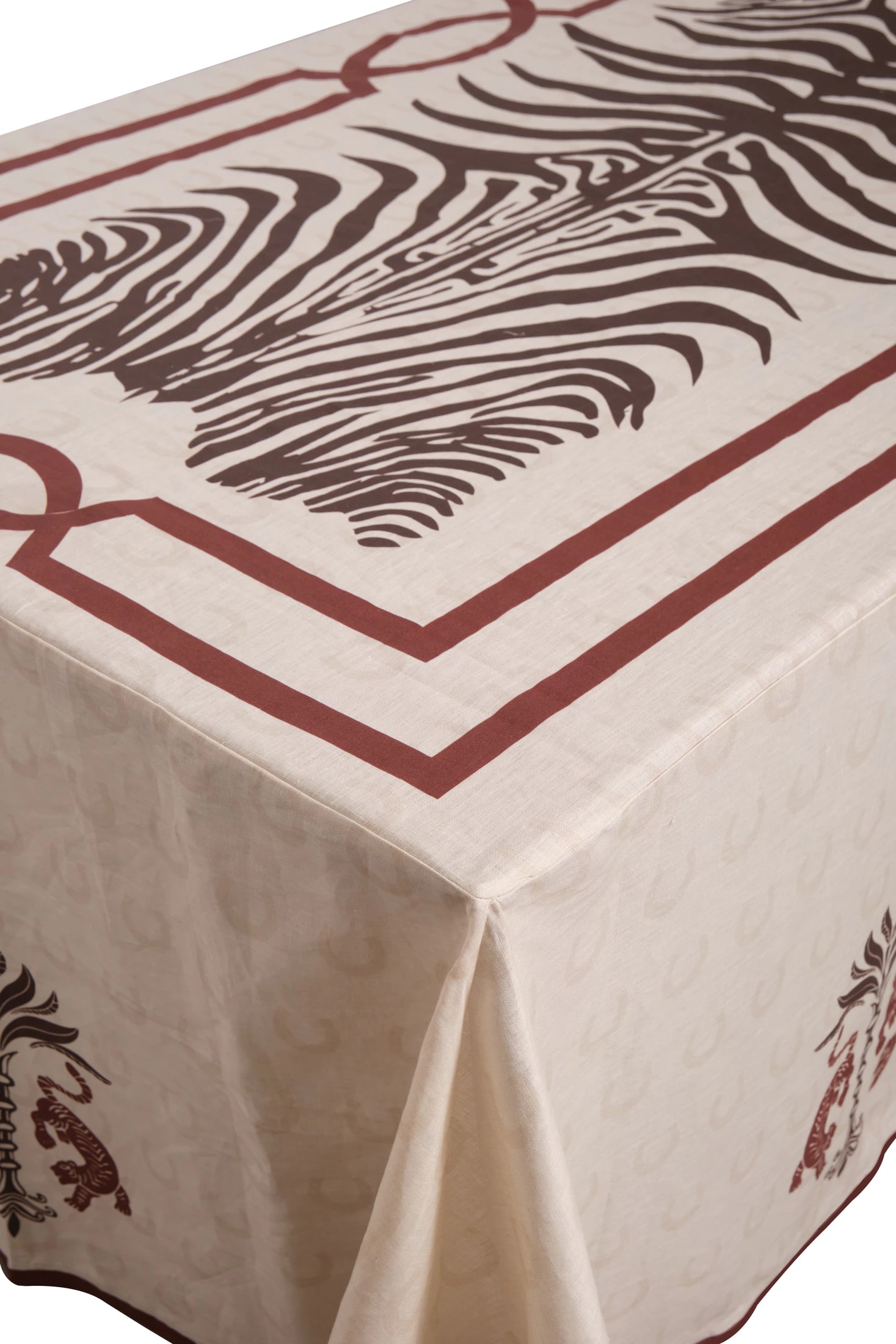 Zebra Linen Tablecloth  / Ivory & Chocolate - imagen 1