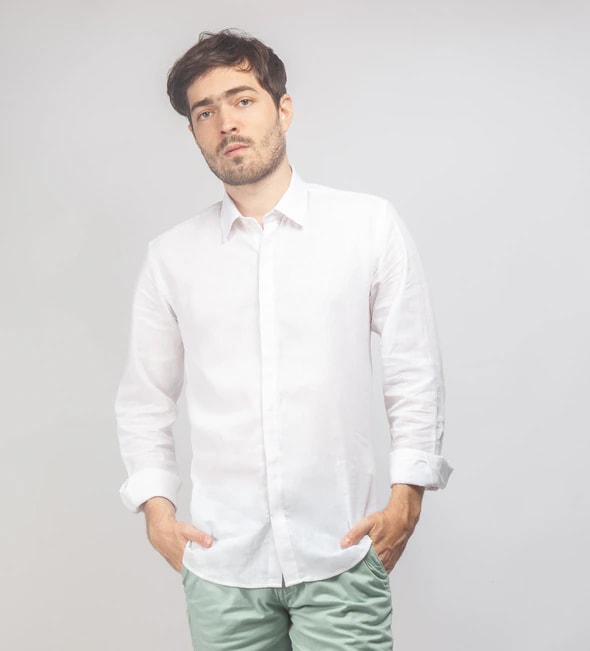 Camisa Lino Blanca a blanca sin boton - imagen 1