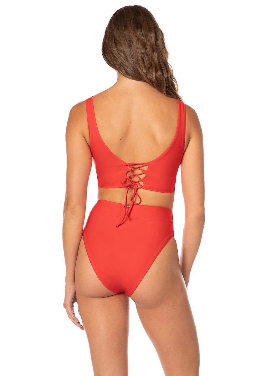 Maaji Red Camelia Suzy Q High Rise Classic Bikini Bottom - imagen 1