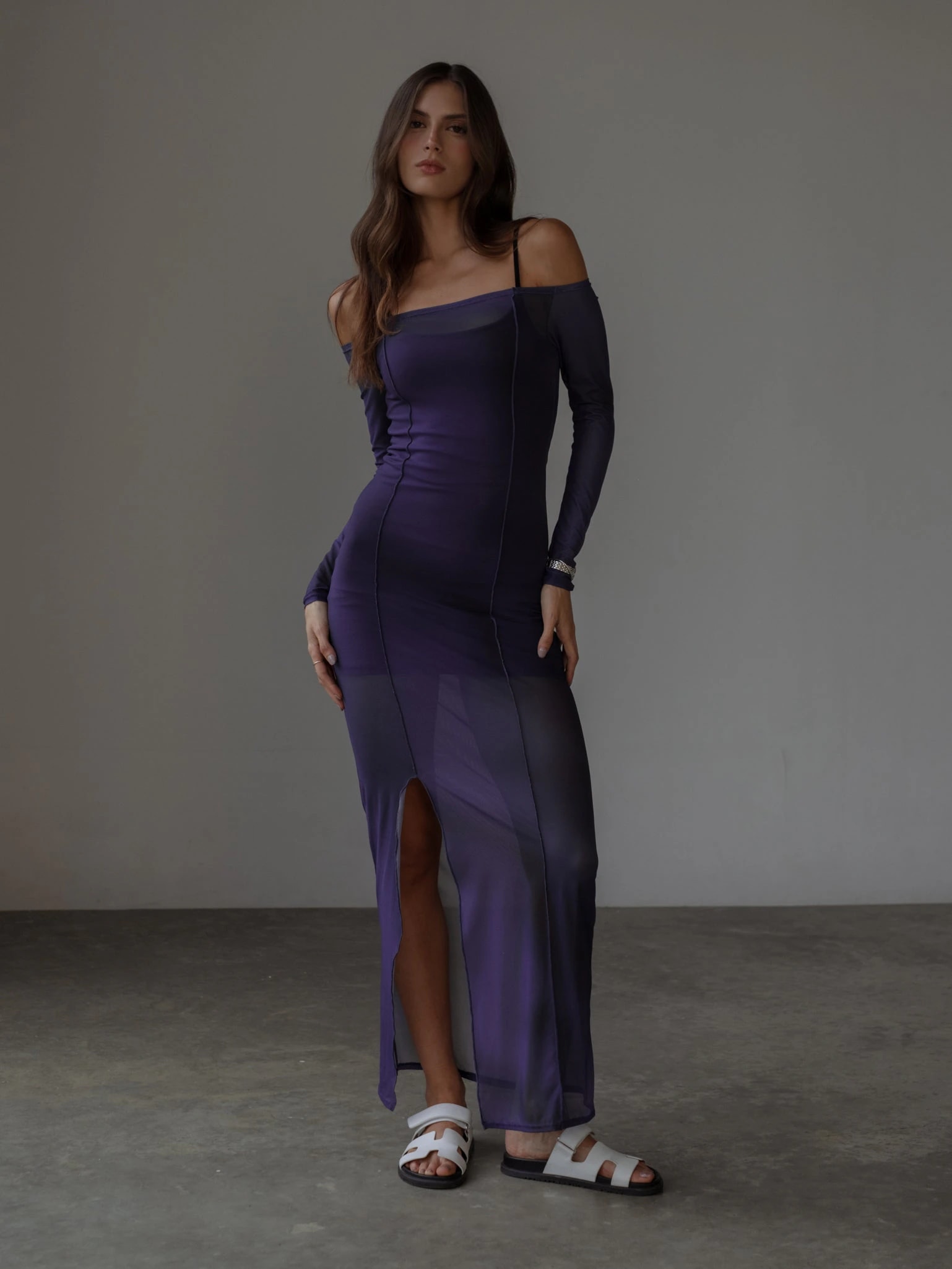 OFF SHOULDER MESH DRESS - MYSTIC PURPLE - imagen 1