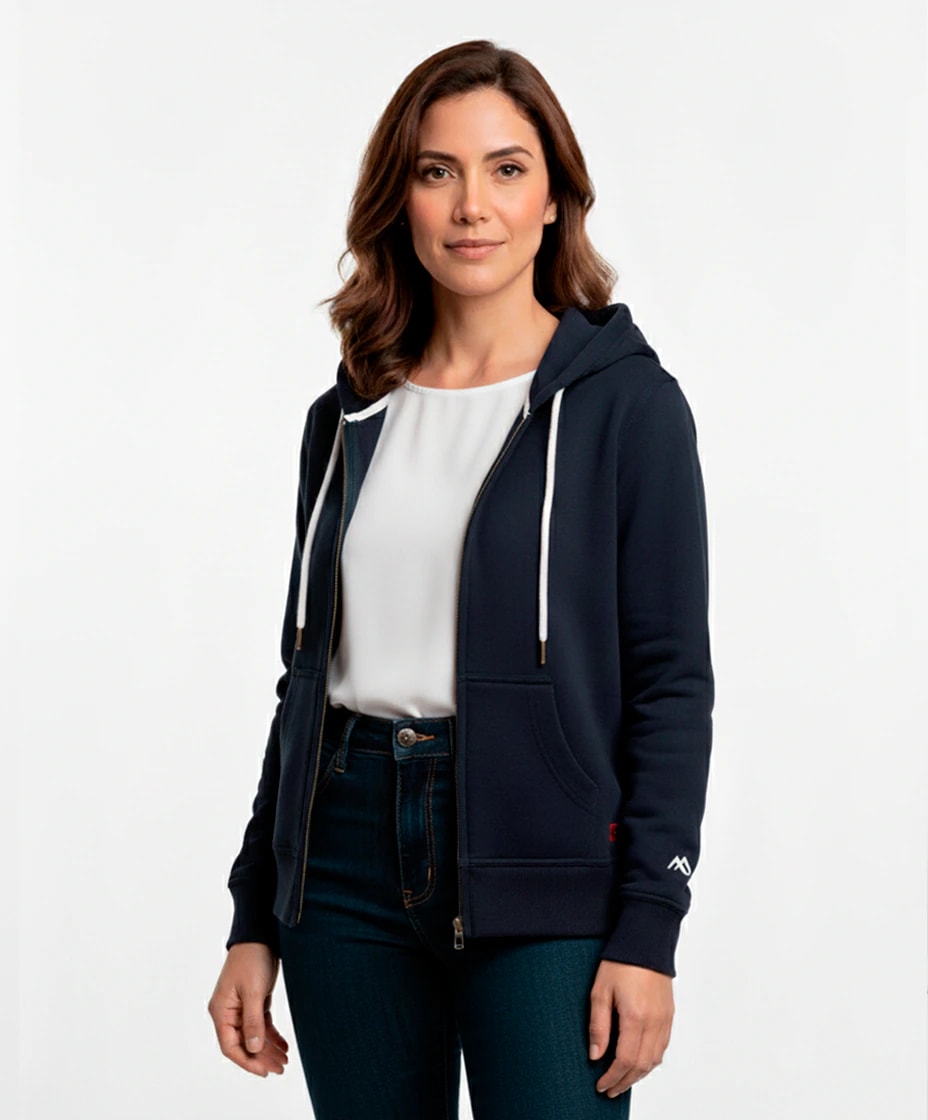 Buzo abierto con Capota Mujer Azul Oxford - imagen 1
