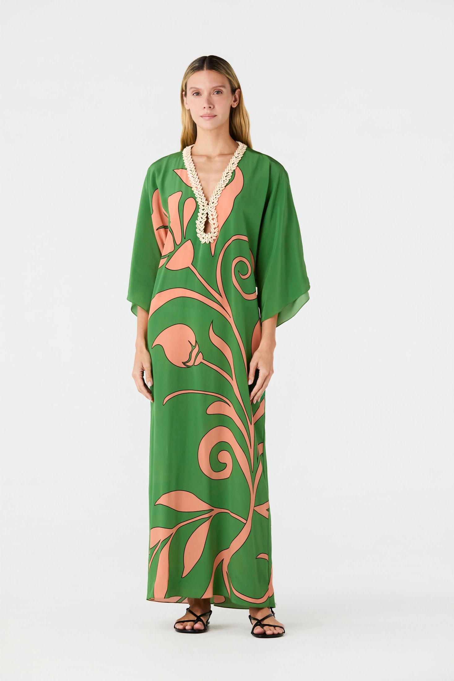 Andina Hand-Embroidered Crepe Tunic / Green Buganvilia - imagen 1