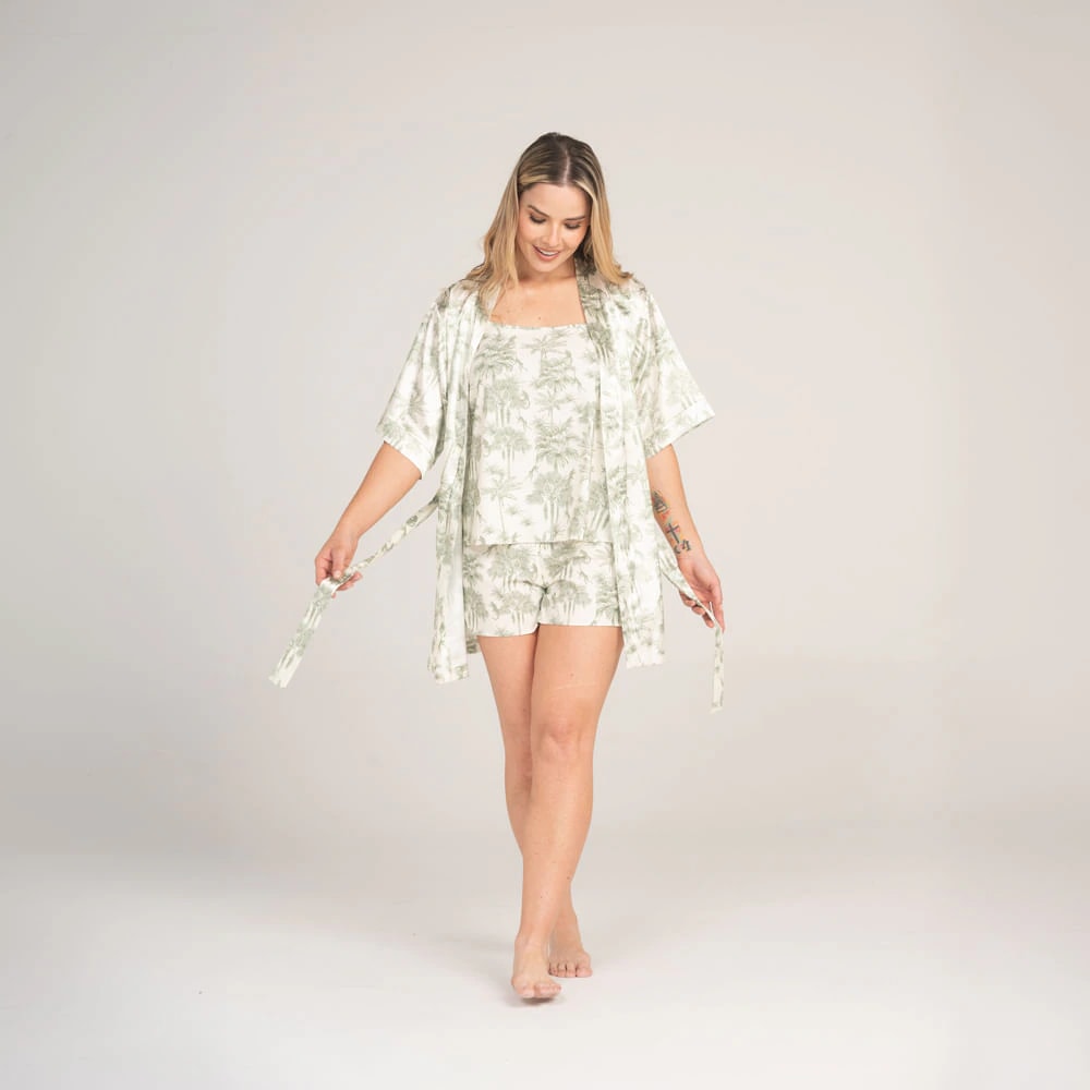 Kimono Satin Manga 3/4 Jungla. - imagen 1