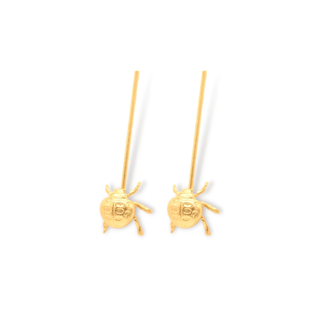 Aretes largos con mariquita pequeña - imagen 1
