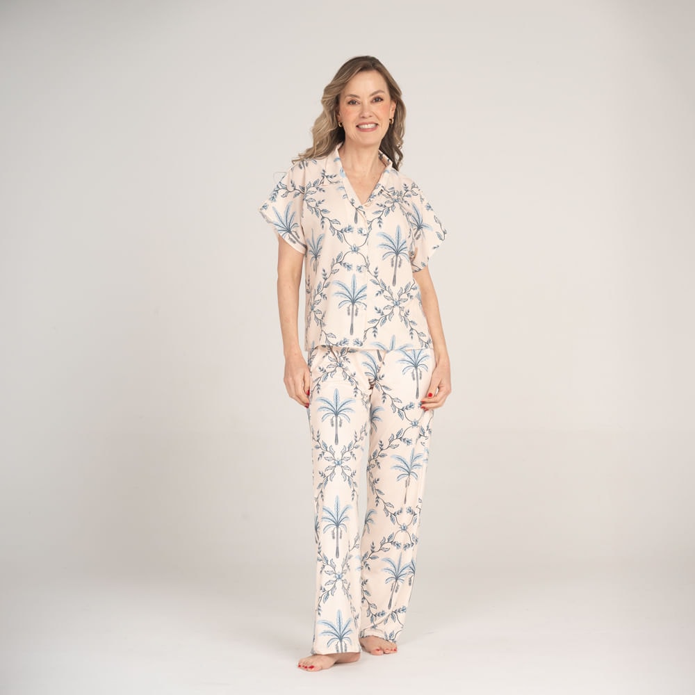 Conjunto de Pijama Pantalón Largo Palma Azul. - imagen 1