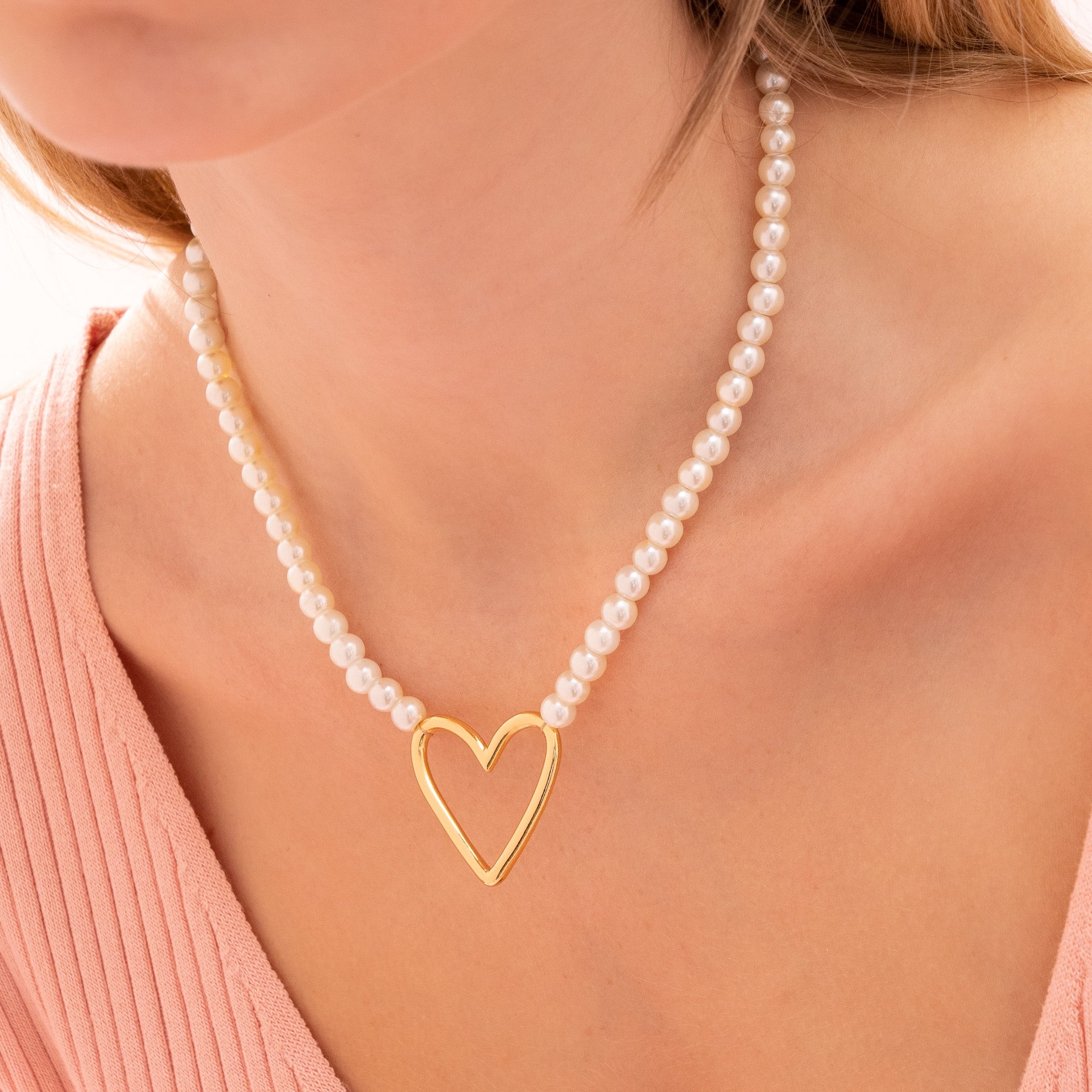 Collar de corazón con perlas + aretes - imagen 1