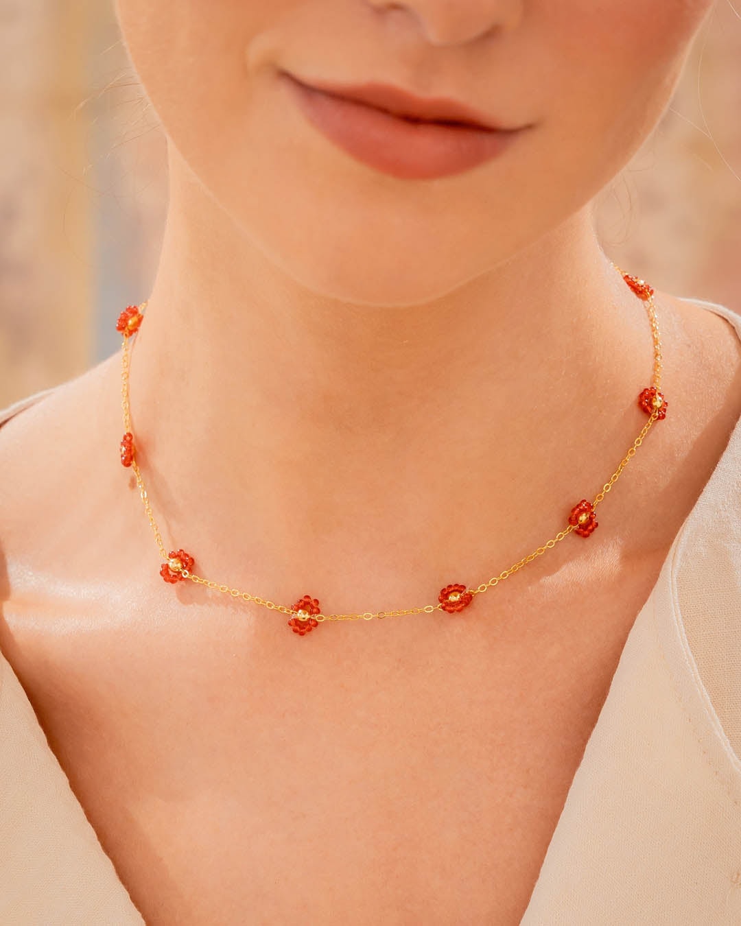 Choker Flores Rojas + Aretes - imagen 1