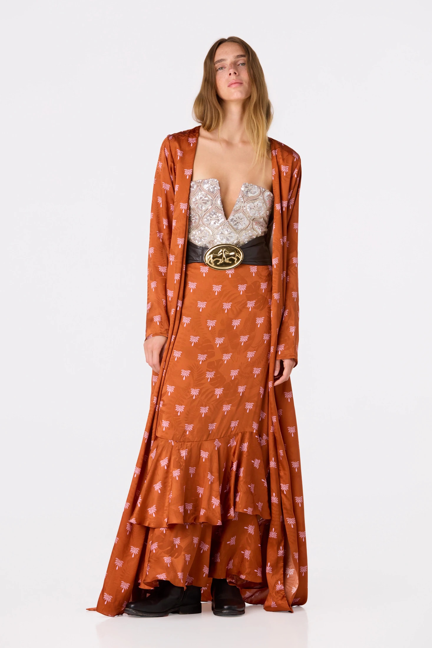Sevilla Silk Jacquard Skirt / Terra Polka Palms - imagen 1