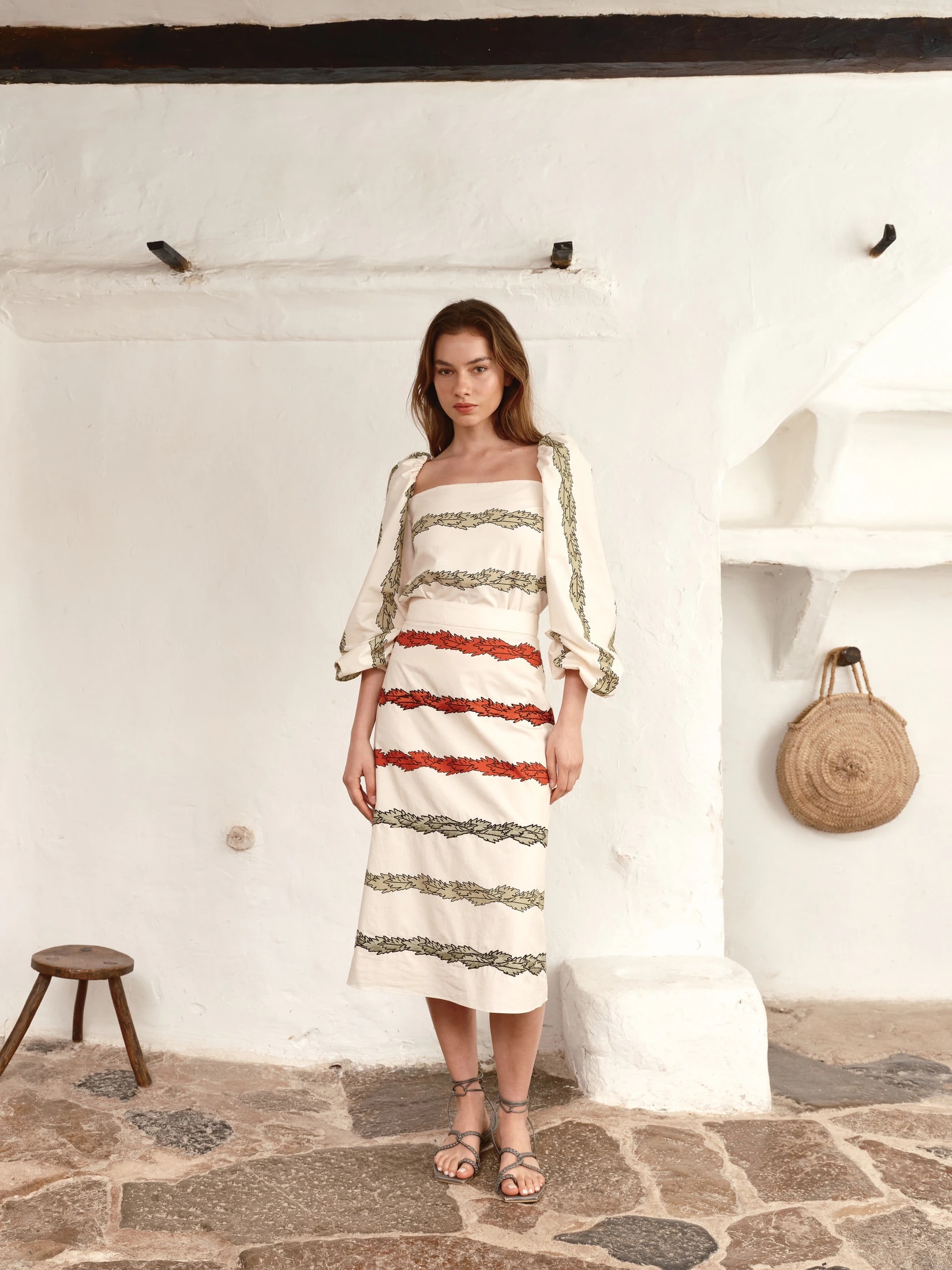Celia Cotton Blouse / Ivory Striped Helechos - imagen 1