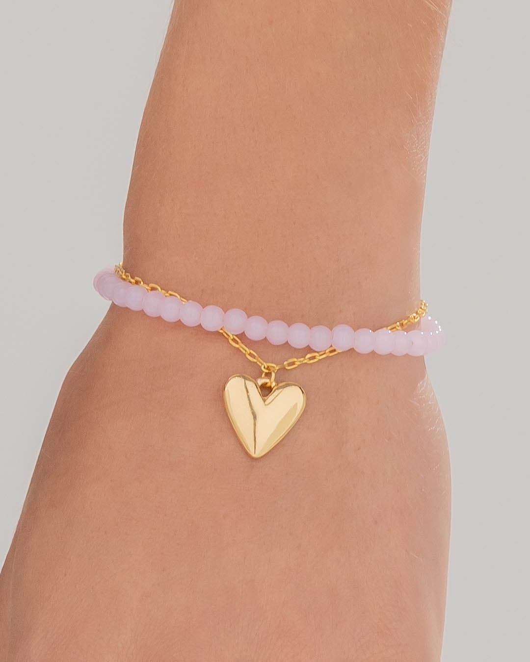 Pulsera Corazón Piedra Rosa - imagen 1