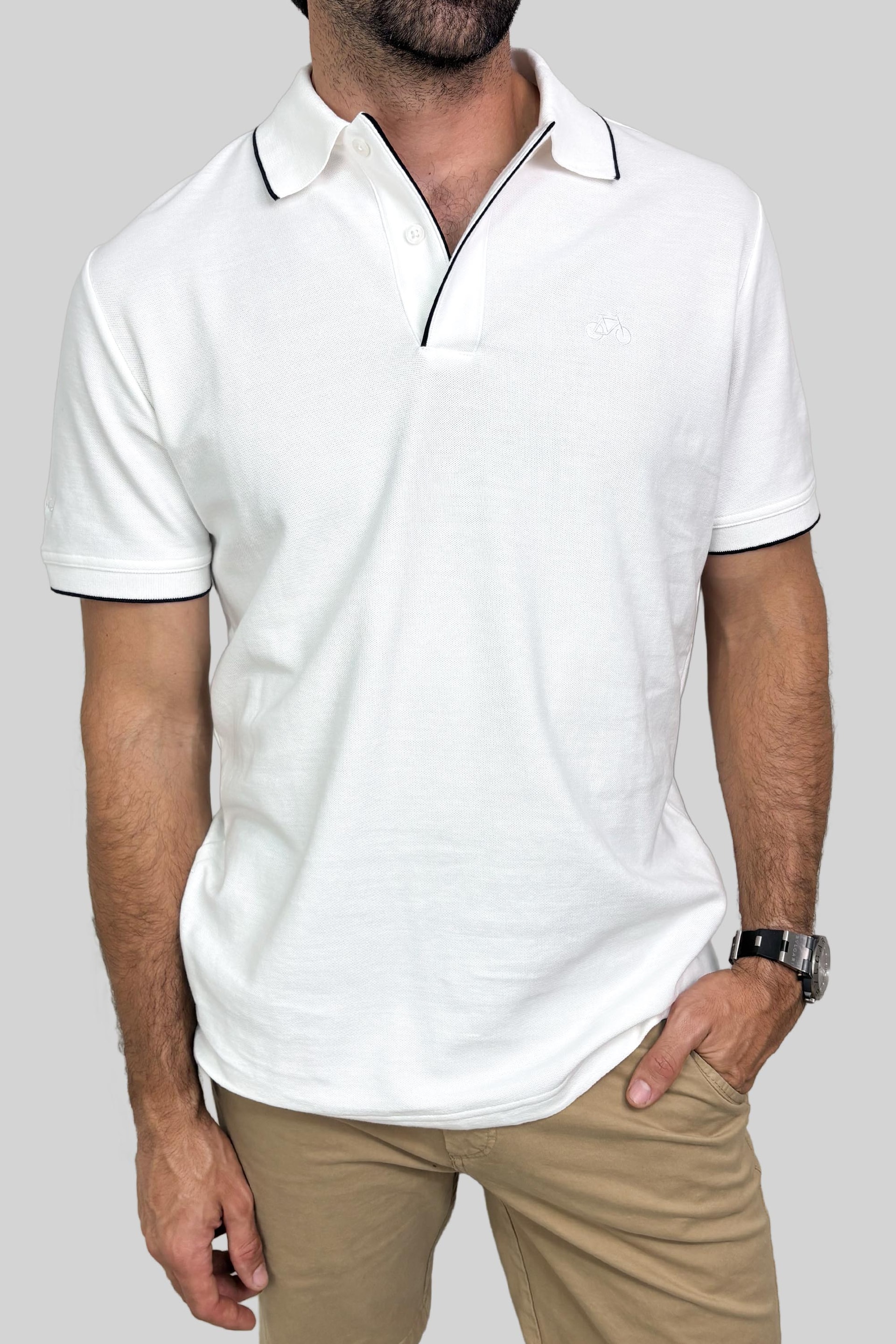 POLO RIB MANGA CORTA BLANCA - imagen 1