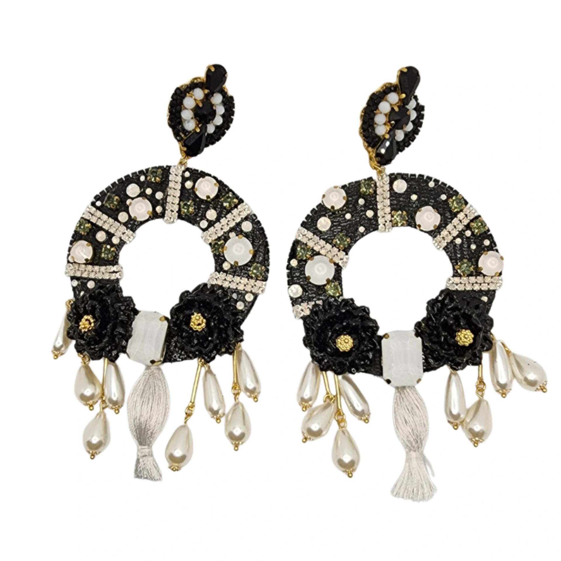 Fiber Circle Black & White Earrings - imagen 1