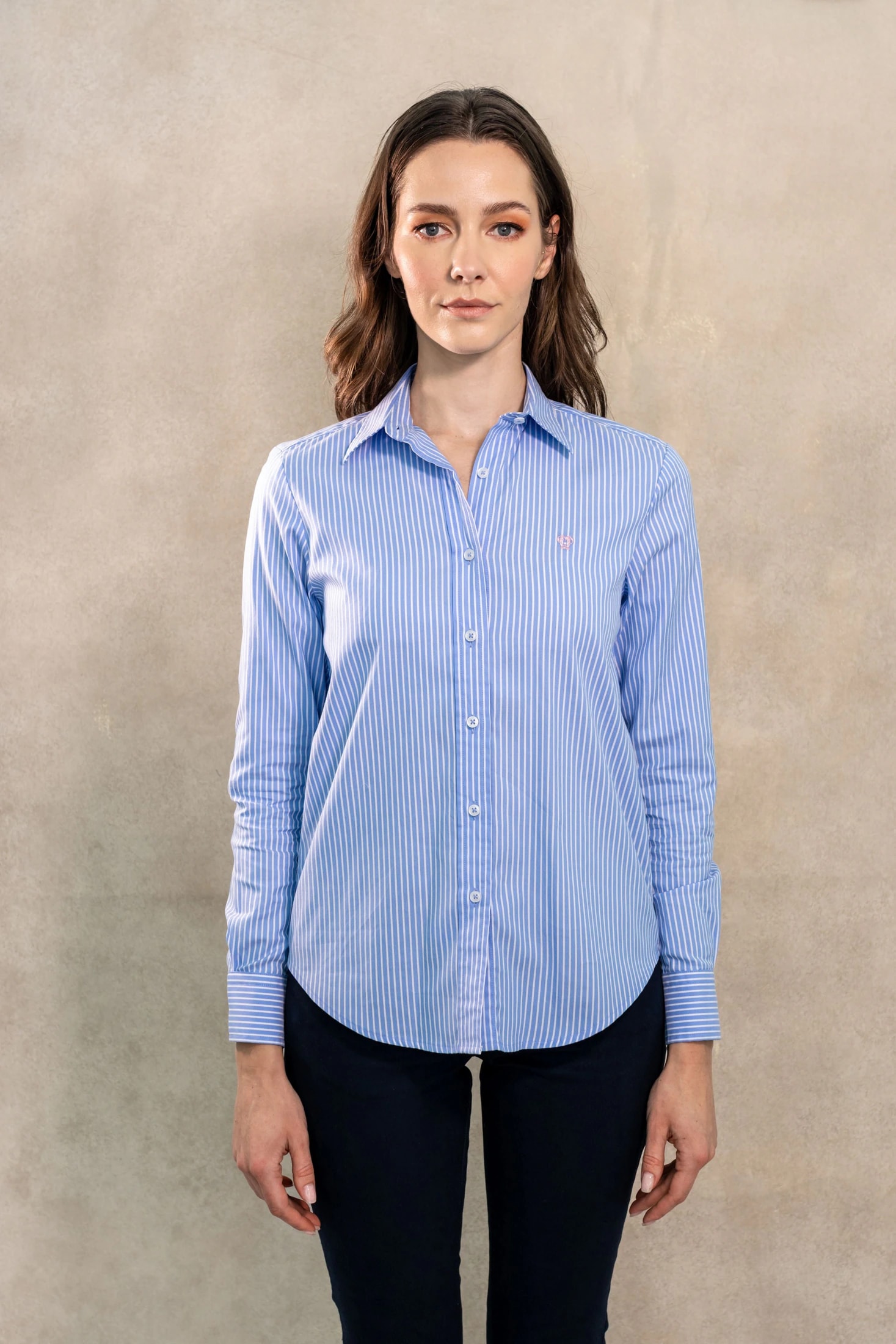 Camisa Antimanchas Oxford de Mujer Rayas Azul Princeton - imagen 1