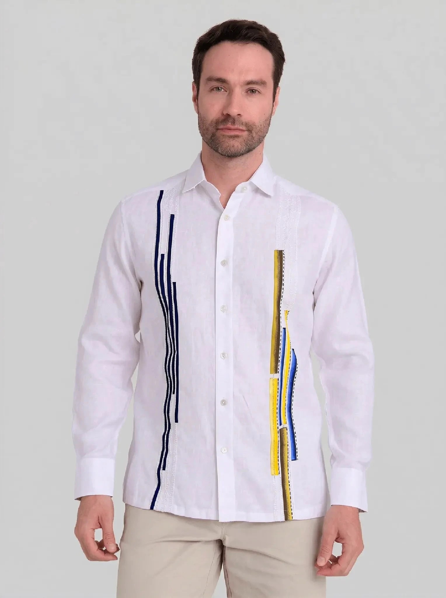Guayabera manga larga en lino pintado a mano para hombre Jon Sonen 010125062 - imagen 1