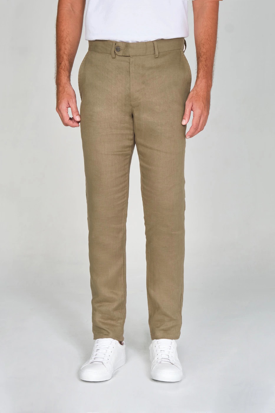 Pantalón Formal Slim Fit 100% Lino Verde Olive - imagen 1