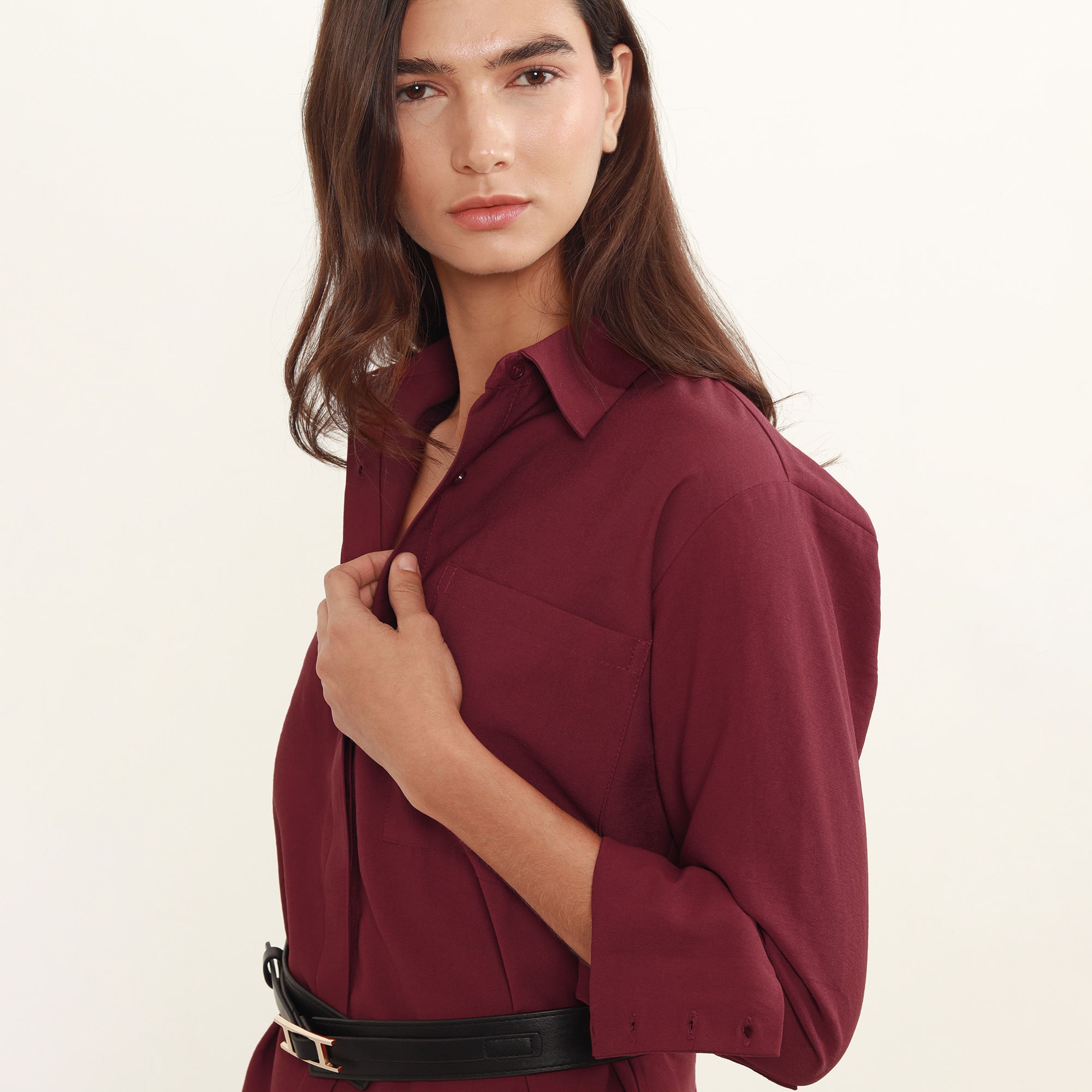 Camisa Cuello V Manga Larga - imagen 1
