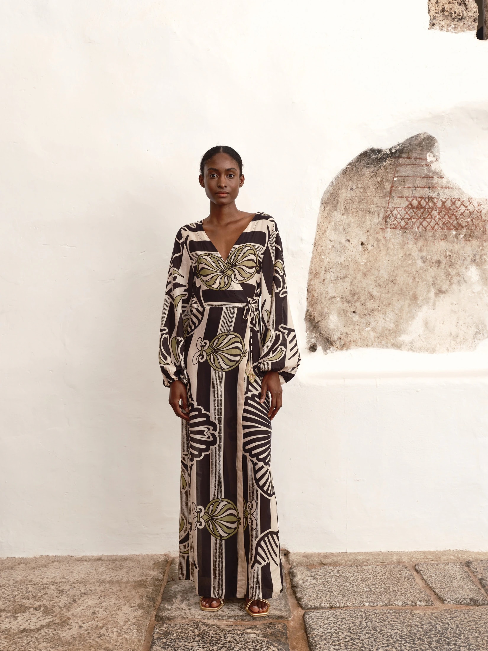 Hojarasca Cotton Silk Maxi Dress / Navy Ornament Stripes - imagen 1