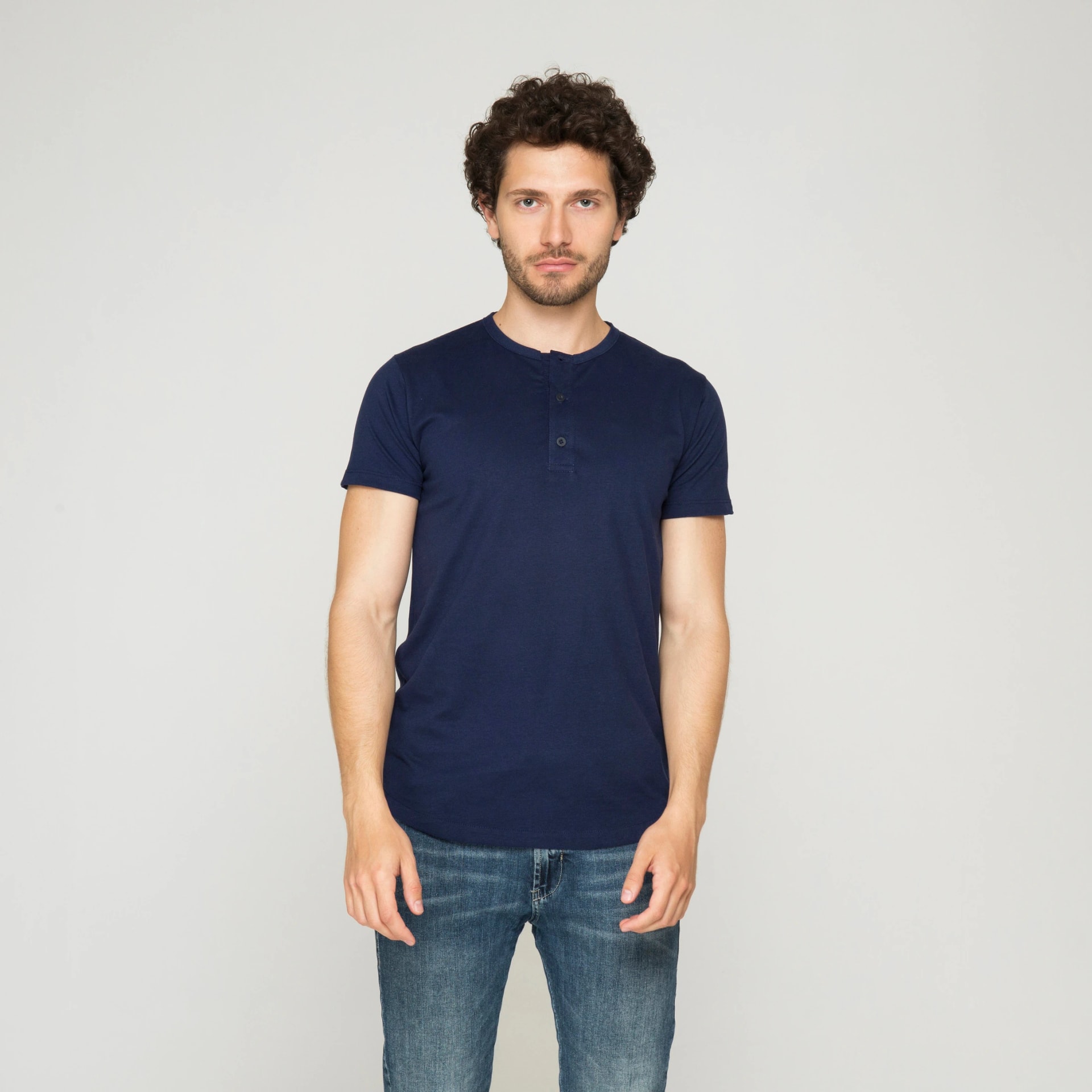 Camiseta Henley Algodón Azul Oscuro - imagen 1