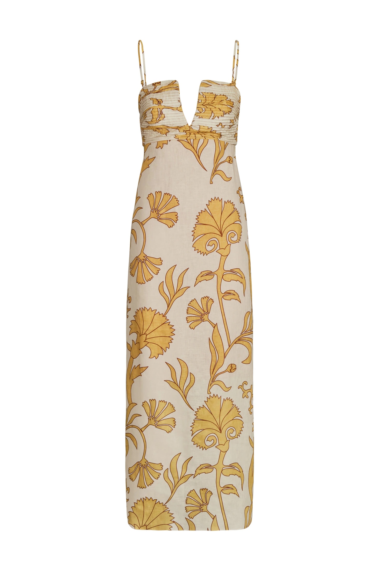 Antigüa Linen Midi Dress / Yellow Flowers - imagen 1