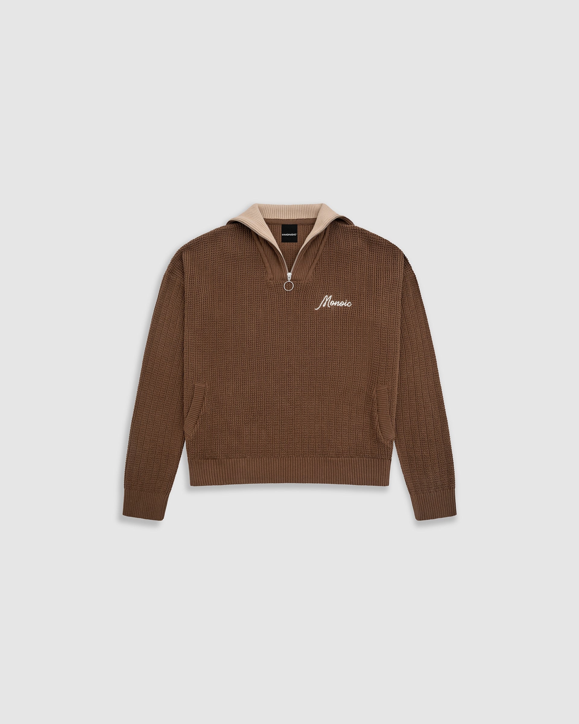 Zip Funnel Neck Knitwear - Café y Crema - imagen 1