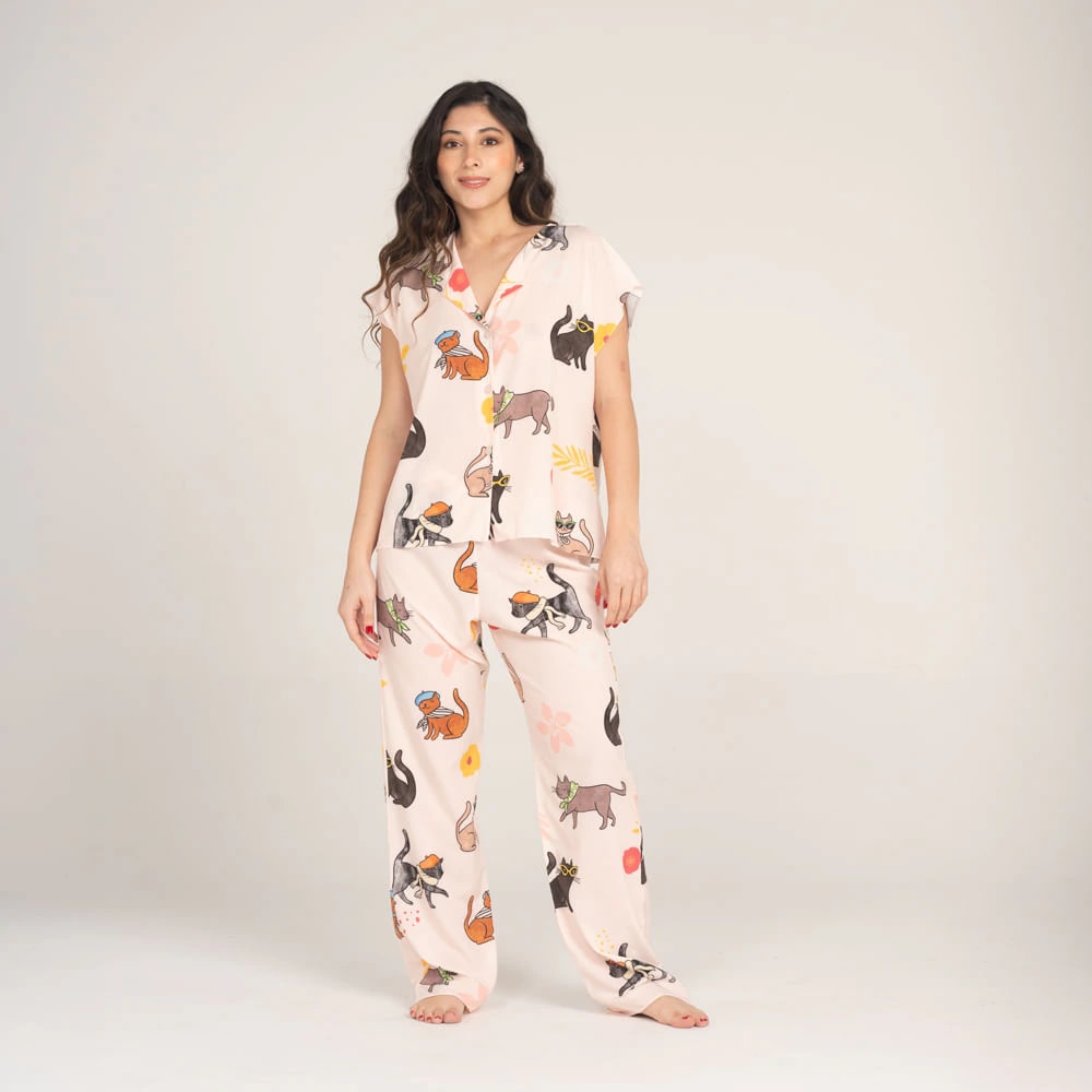 Conjunto de Pijama Pantalón Largo Gatuna - imagen 1