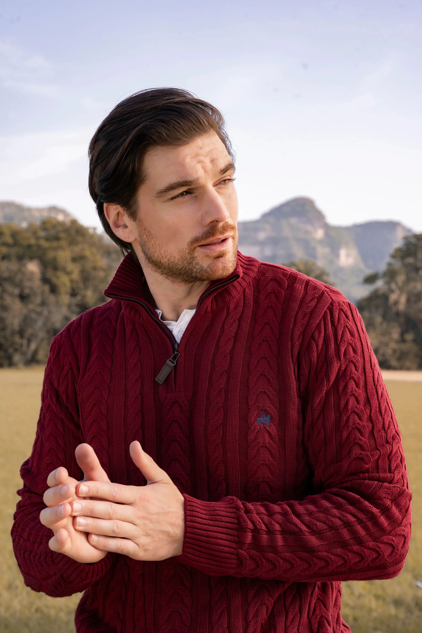 Suéter Halfzip Trenzado Rib Hombre Vinotinto - imagen 1