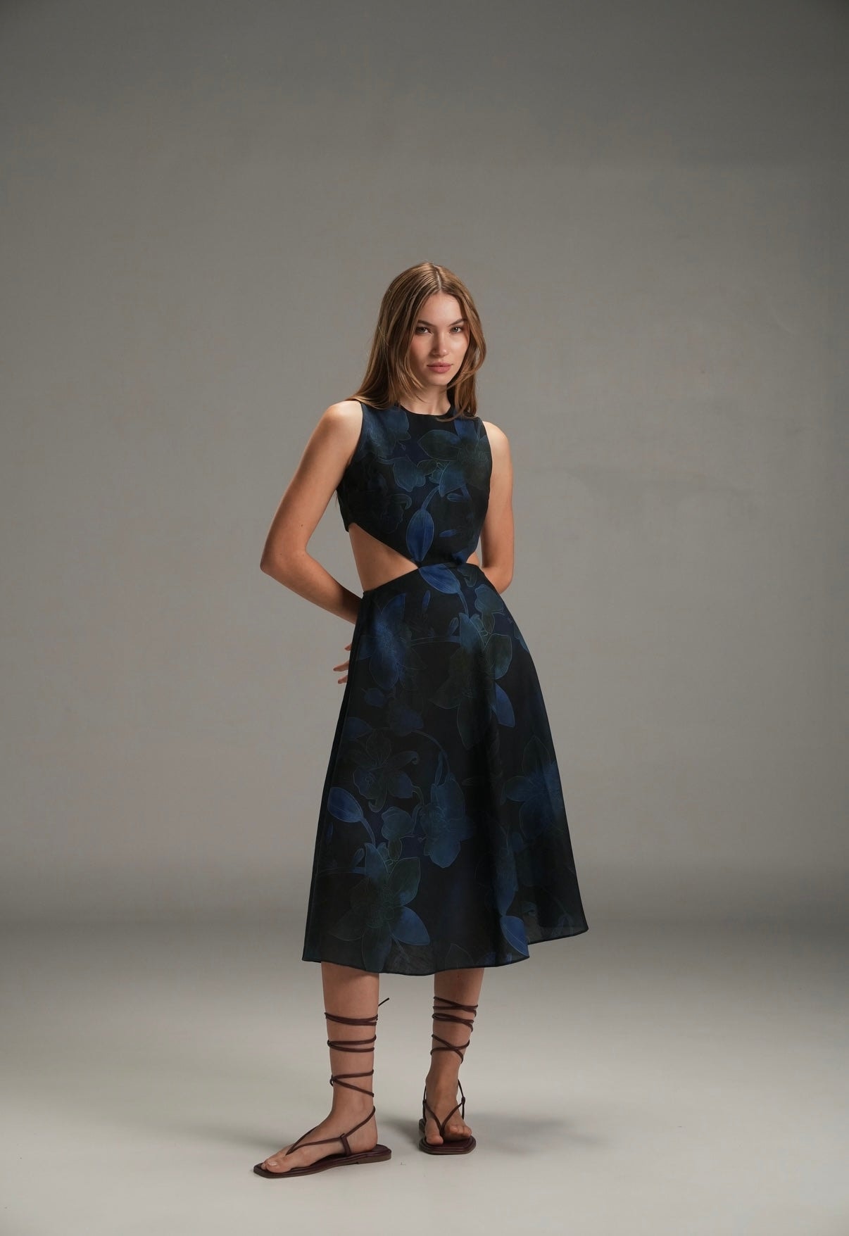 NIGHT MARIA LINEN MIDI DRESS - imagen 1