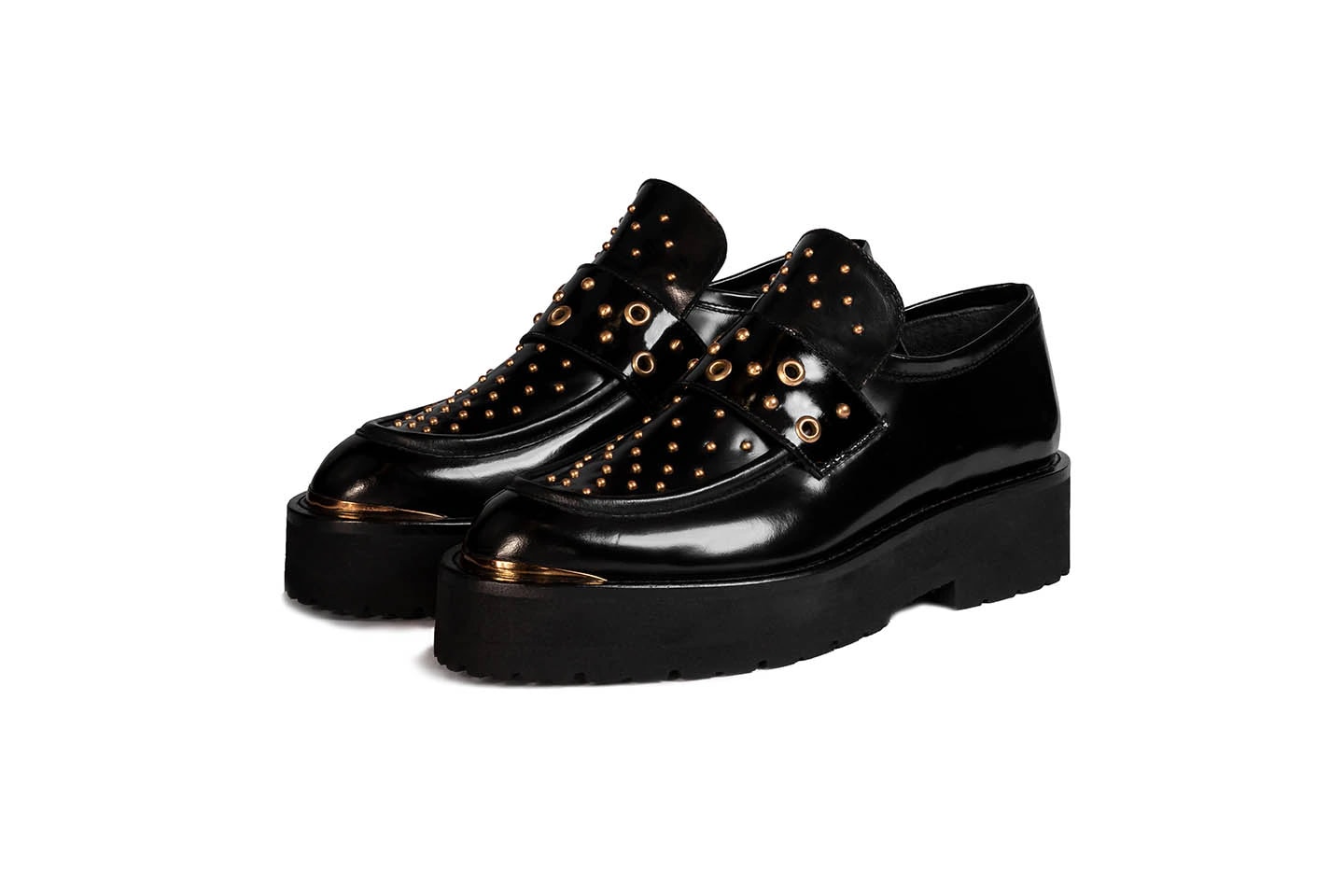 LOAFERS SHOELLERY BLACK X GOLD. - imagen 1