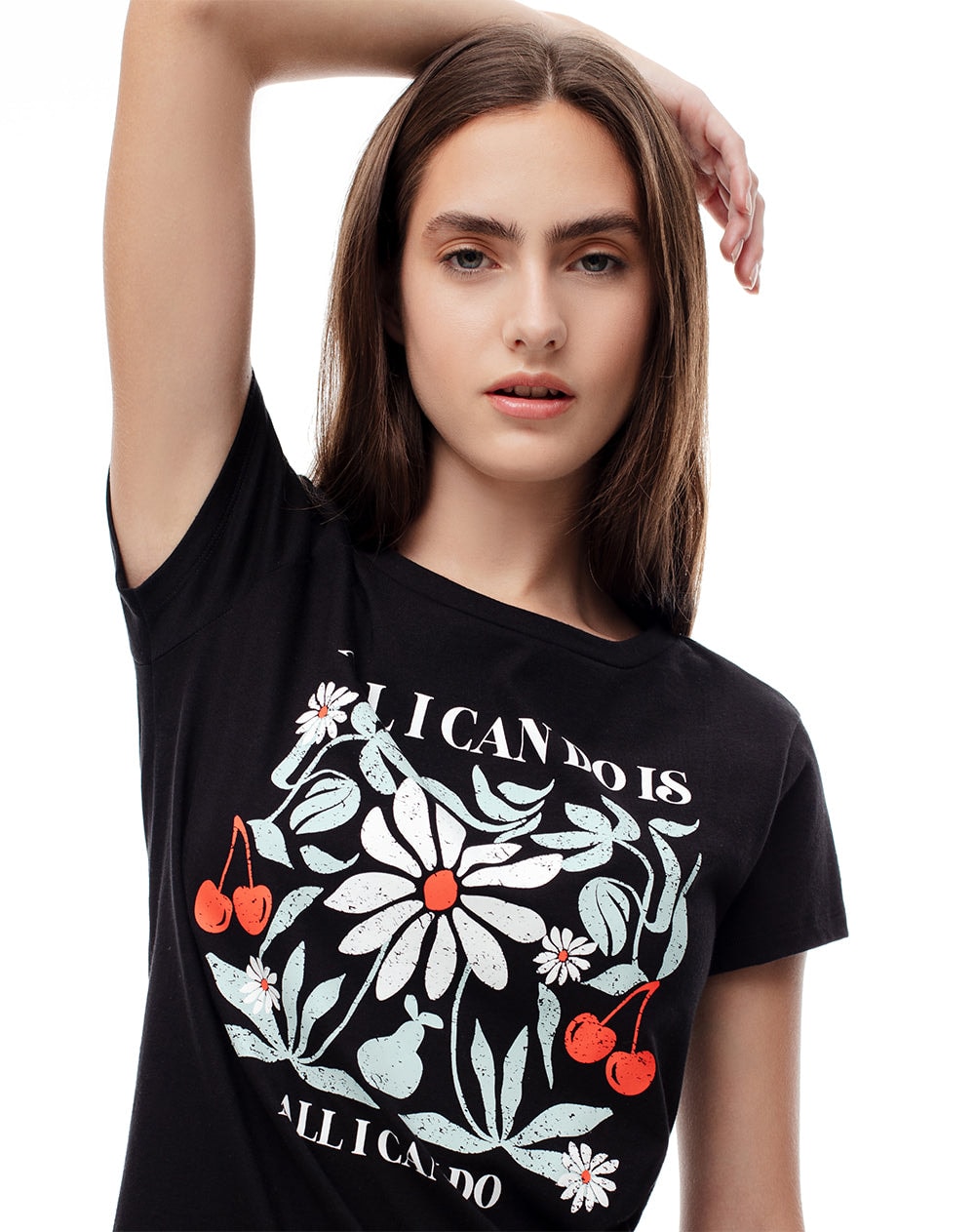Camiseta regular algodón negra estampada mujer - imagen 1