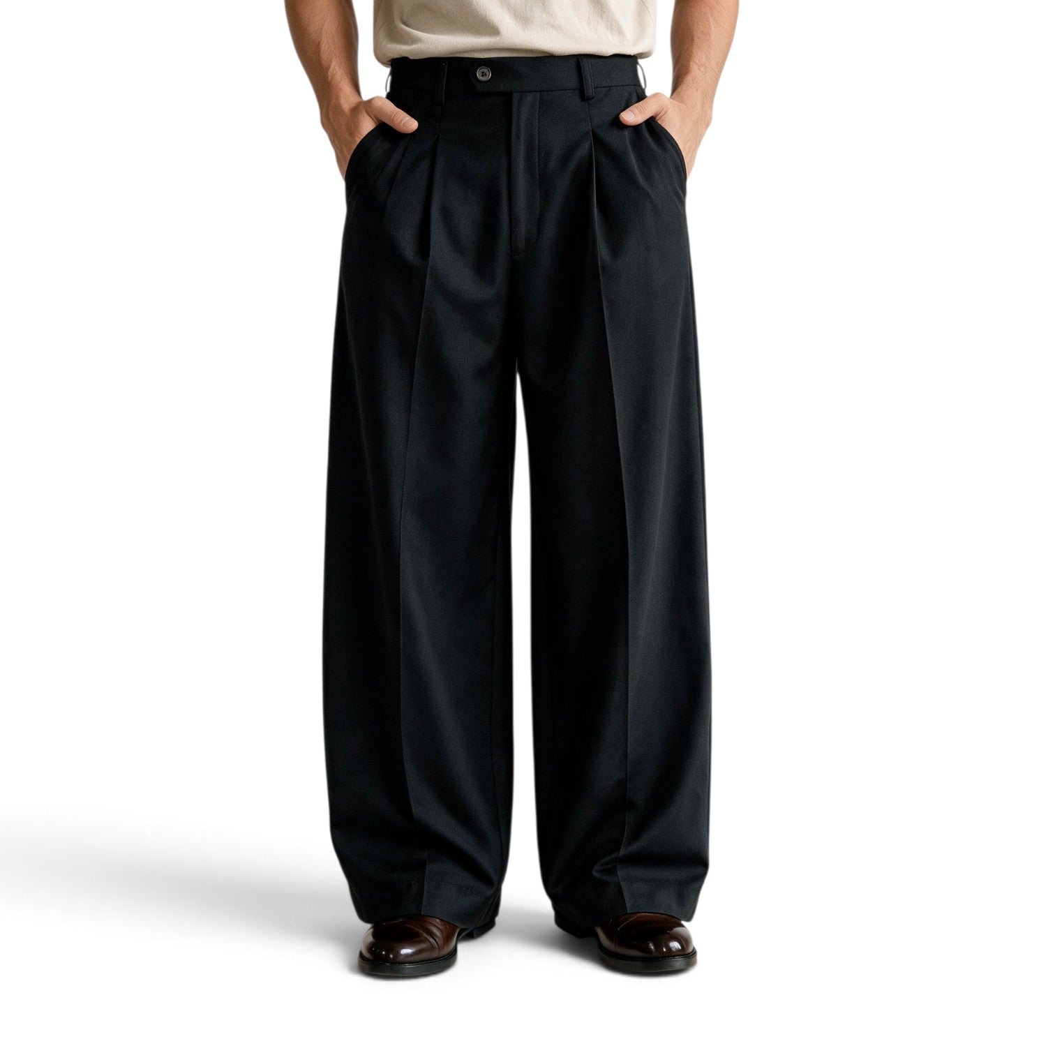Pantalón negro con pretina cruzada bota ancha - imagen 1