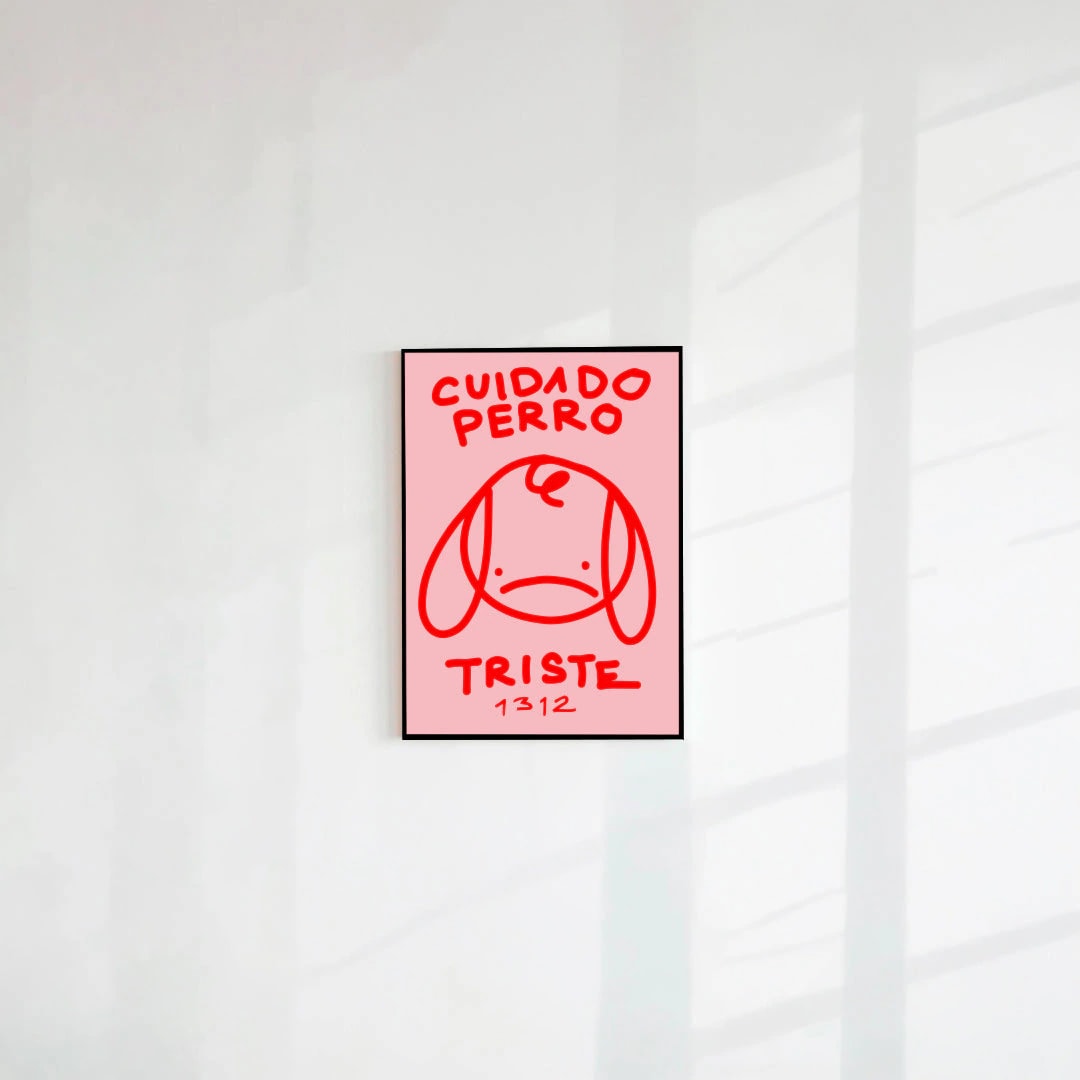 Postal Cuidado perro triste rosado (Papel 220g) - imagen 1