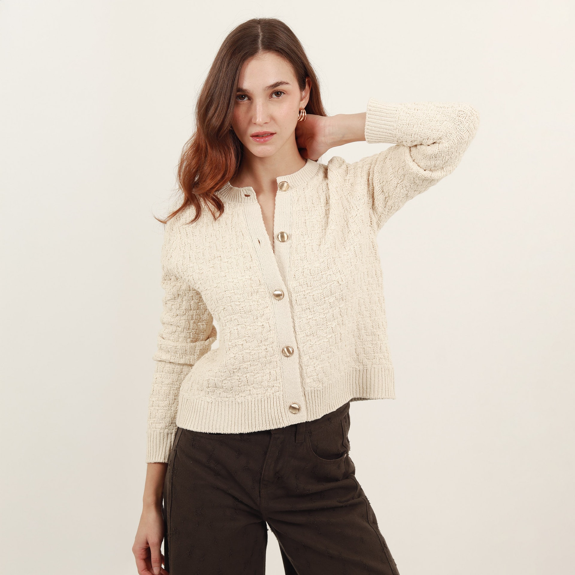 Sweater cardigan cuello redondo manga larga con botones - imagen 1