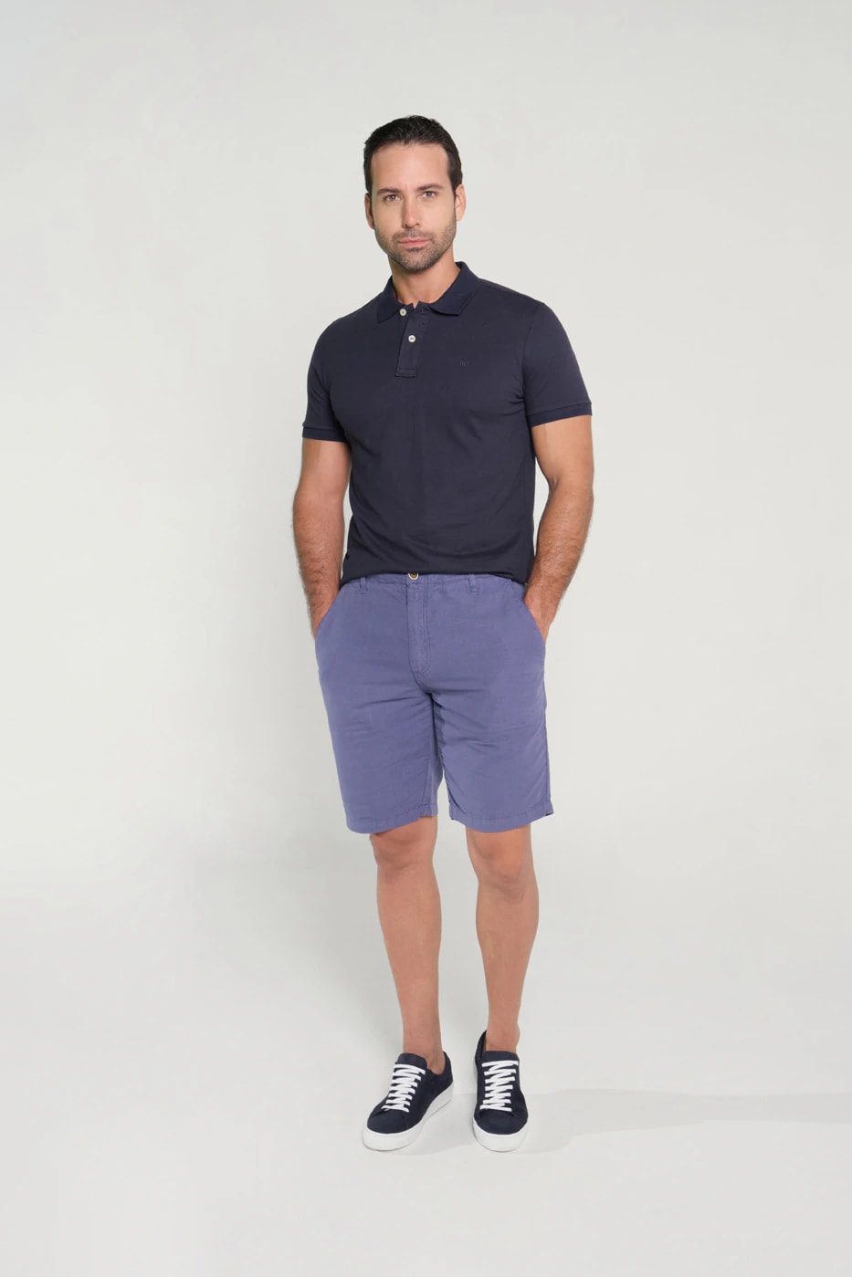 Bermuda Slim Fit Lino Azul Medio - imagen 1