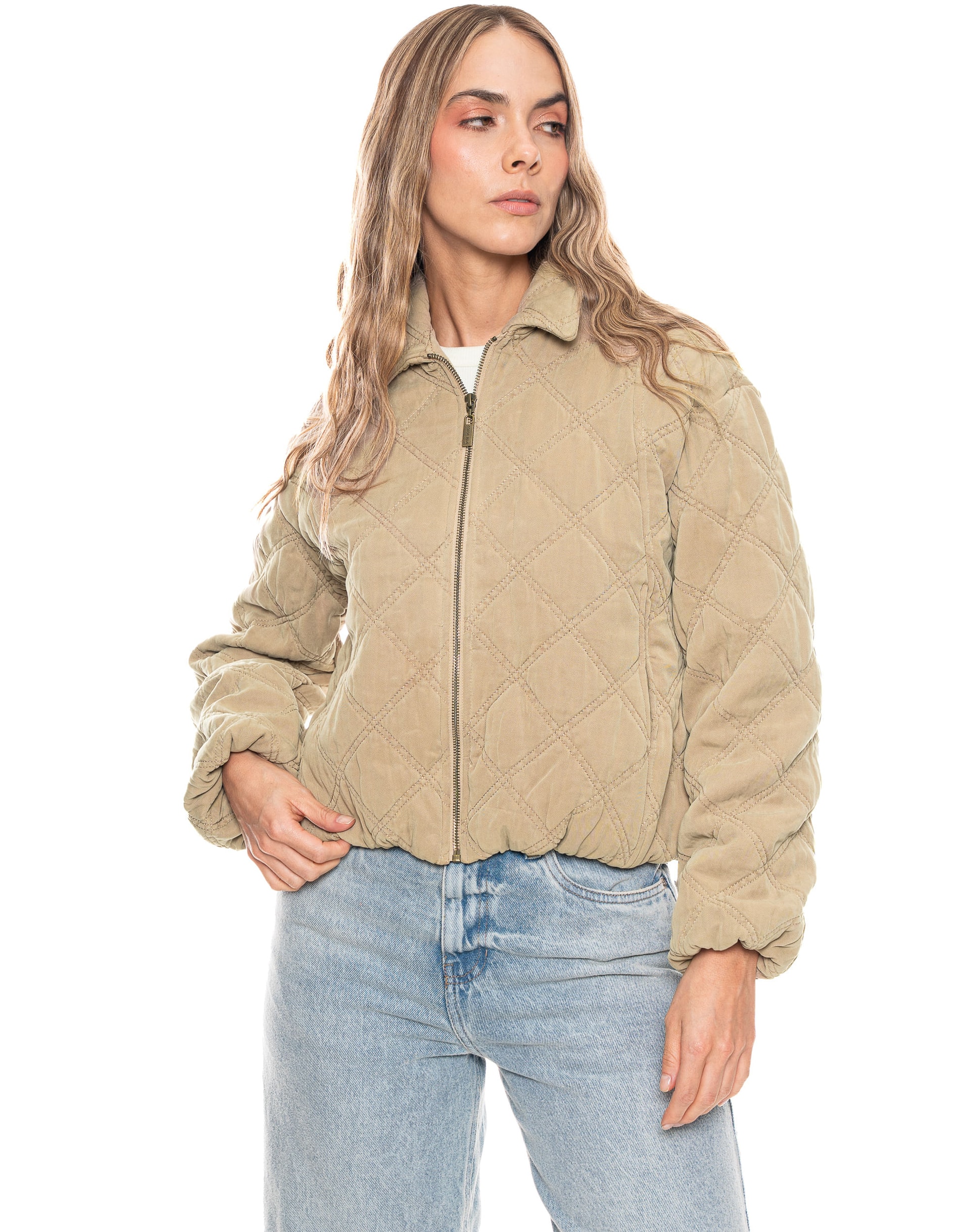 Chaqueta Bomber Acolchada Tiro Regular Color Café - imagen 1