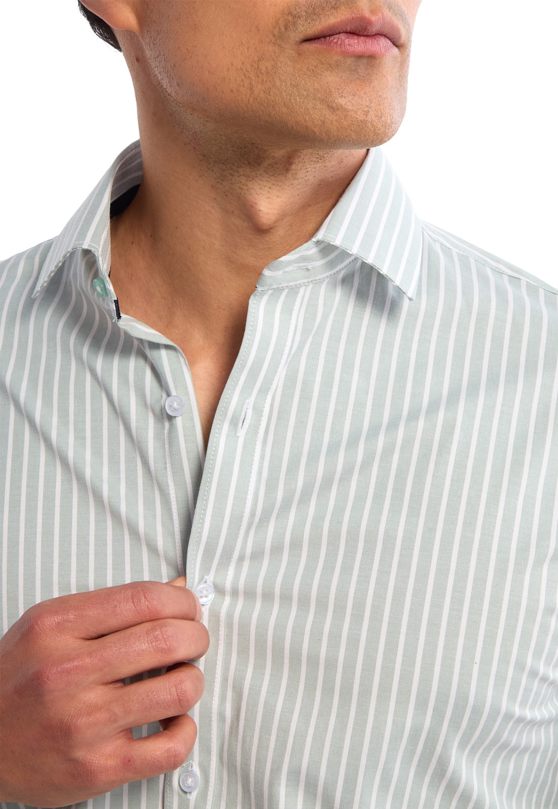 Camisa manga larga verde con rayas blancas - imagen 1