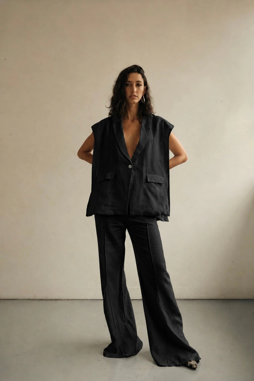 Blazer Vest Sera de lino | Negro - imagen 1