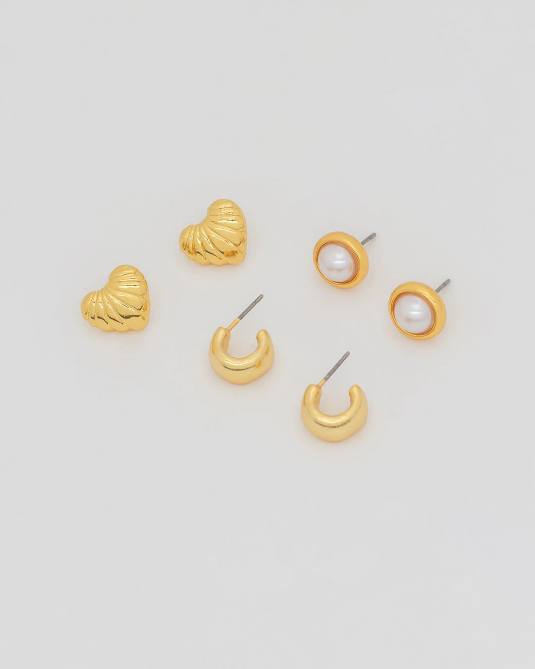 Set X3 Aretes Corazón Perla - imagen 1
