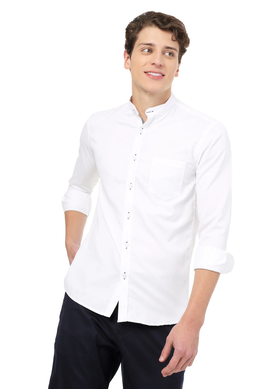 Camisa cuello nerú  blanca slimfit - imagen 1