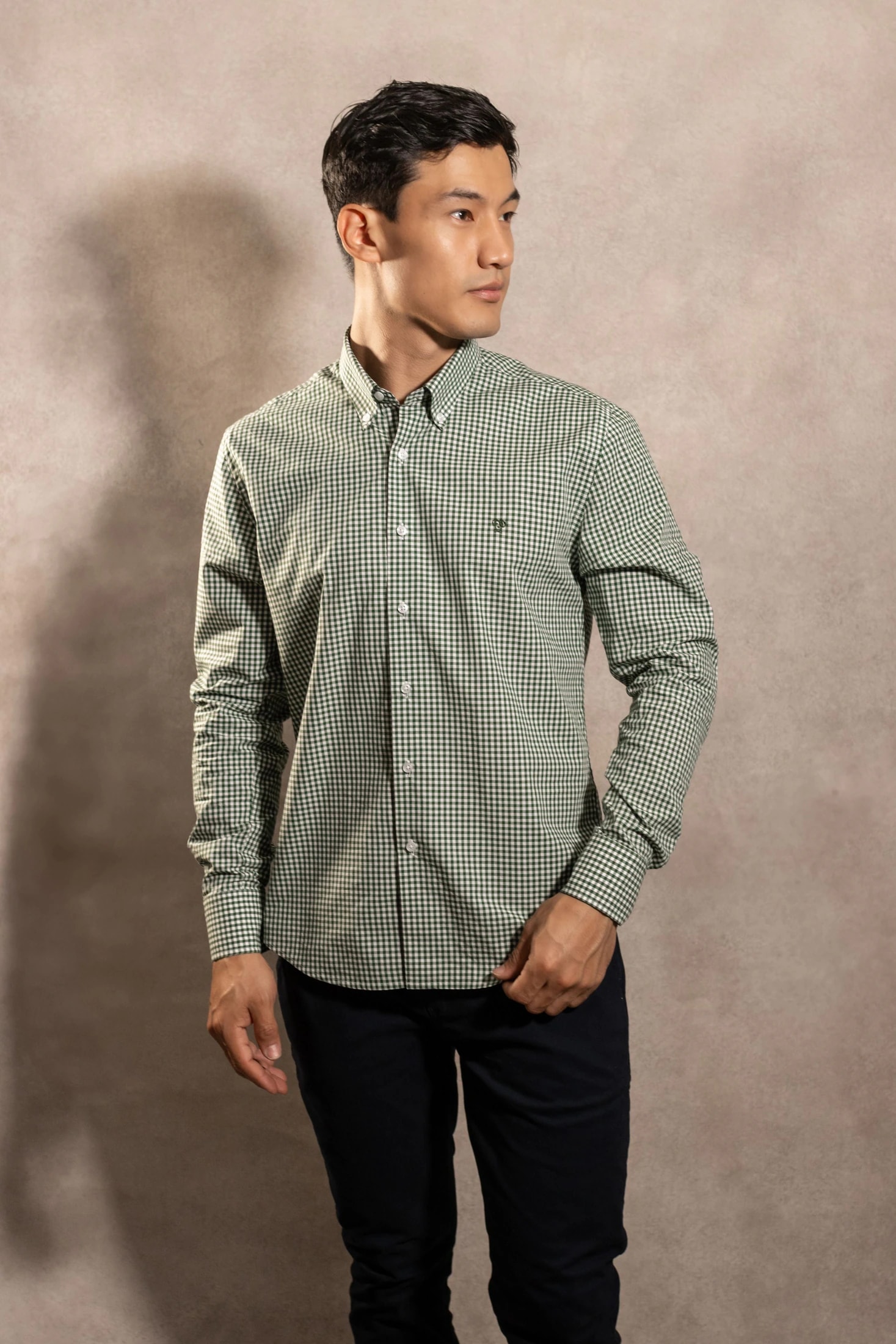 Camisa Antimanchas Popelina Cuadros Verde Oscuro Lugano - imagen 1